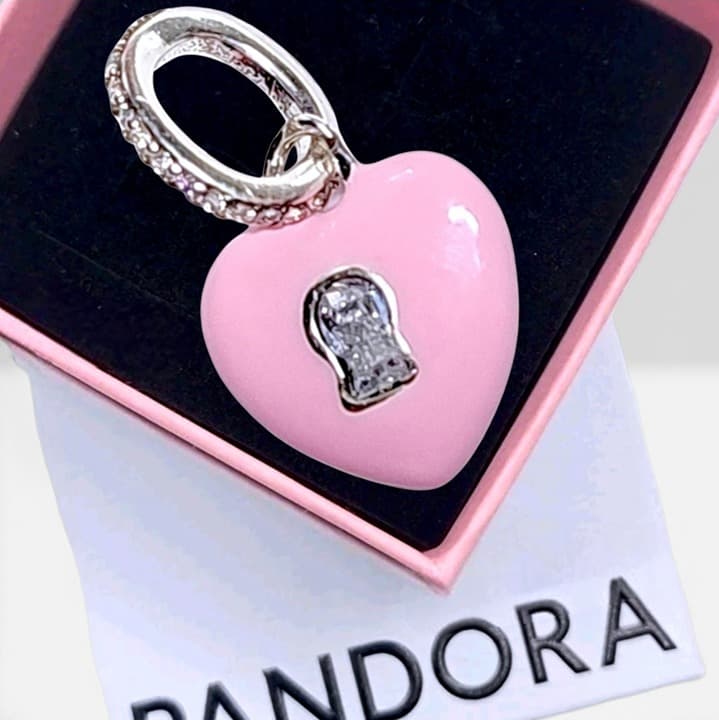 Pandora pink ceramic padlock dangle charm US SELLER