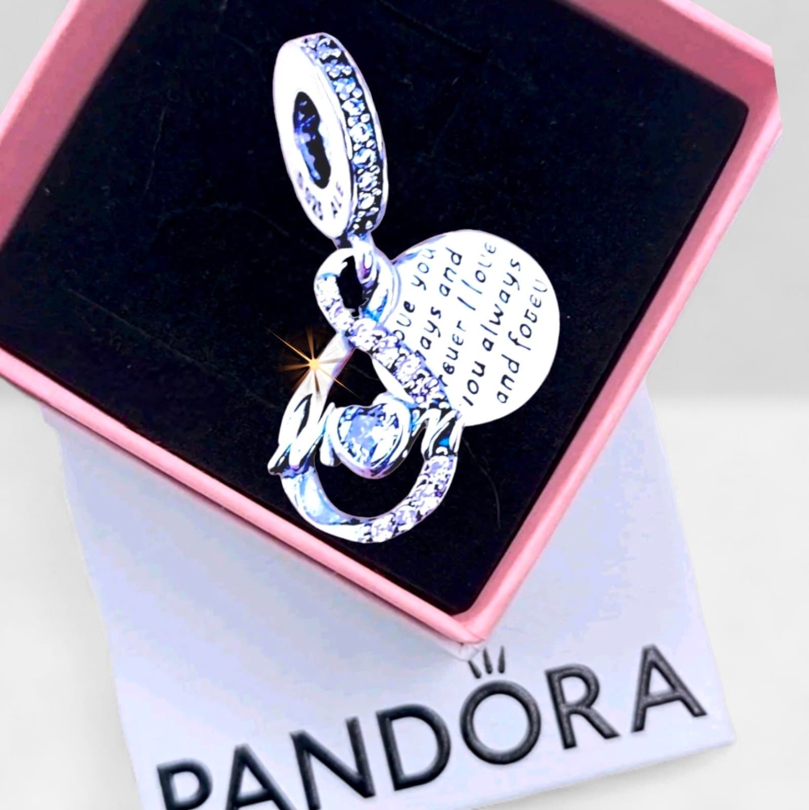Pandora sterling silver Pavé Infinity Knot Dangle Charm. US SELLER