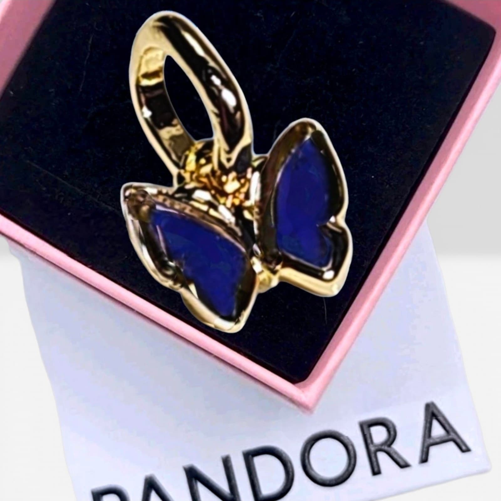 Pandora Blue Butterfly Mini Dangle Charm, crafted in 14k gold-plateing US SELLER