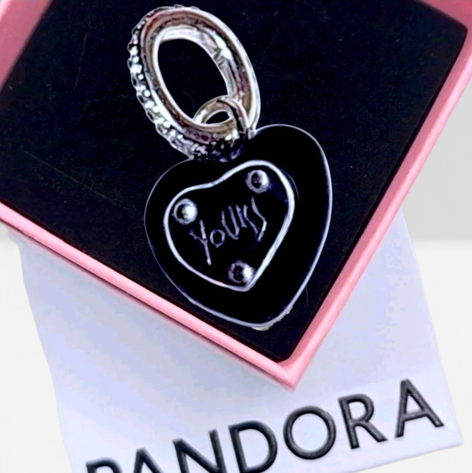 Pandora Sterling Silver Matte Black Ceramic Heart Padlock Dangle Charm
