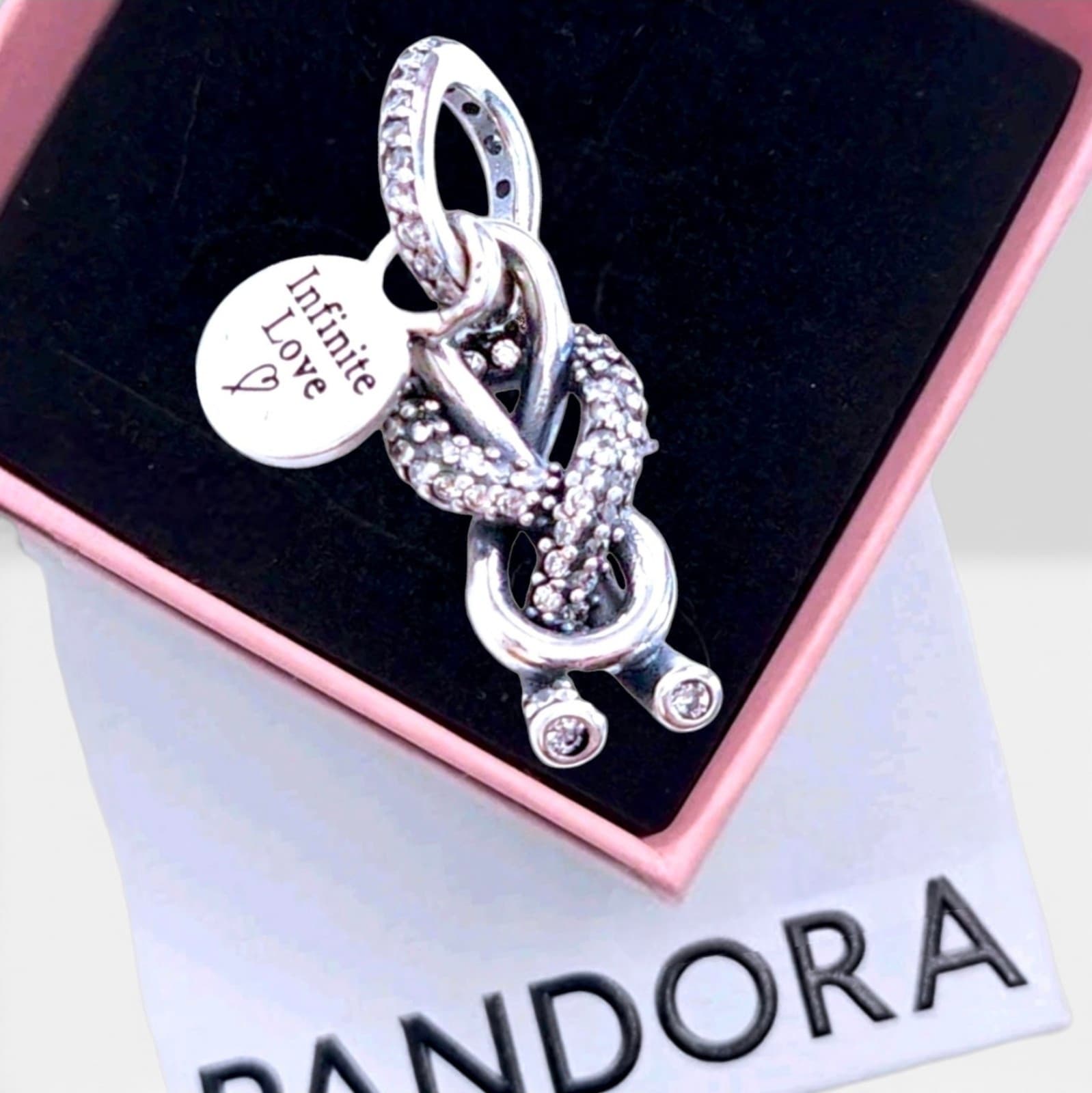 Pandora Pavé Infinity Knot Dangle Charm. US SELLER