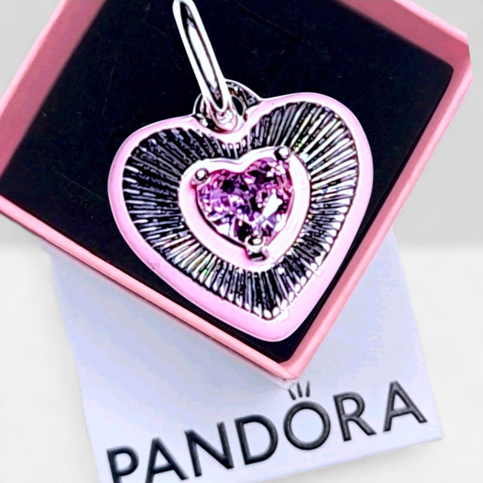 Pandora ME Radiating Pink Heart Medallion US SELLER