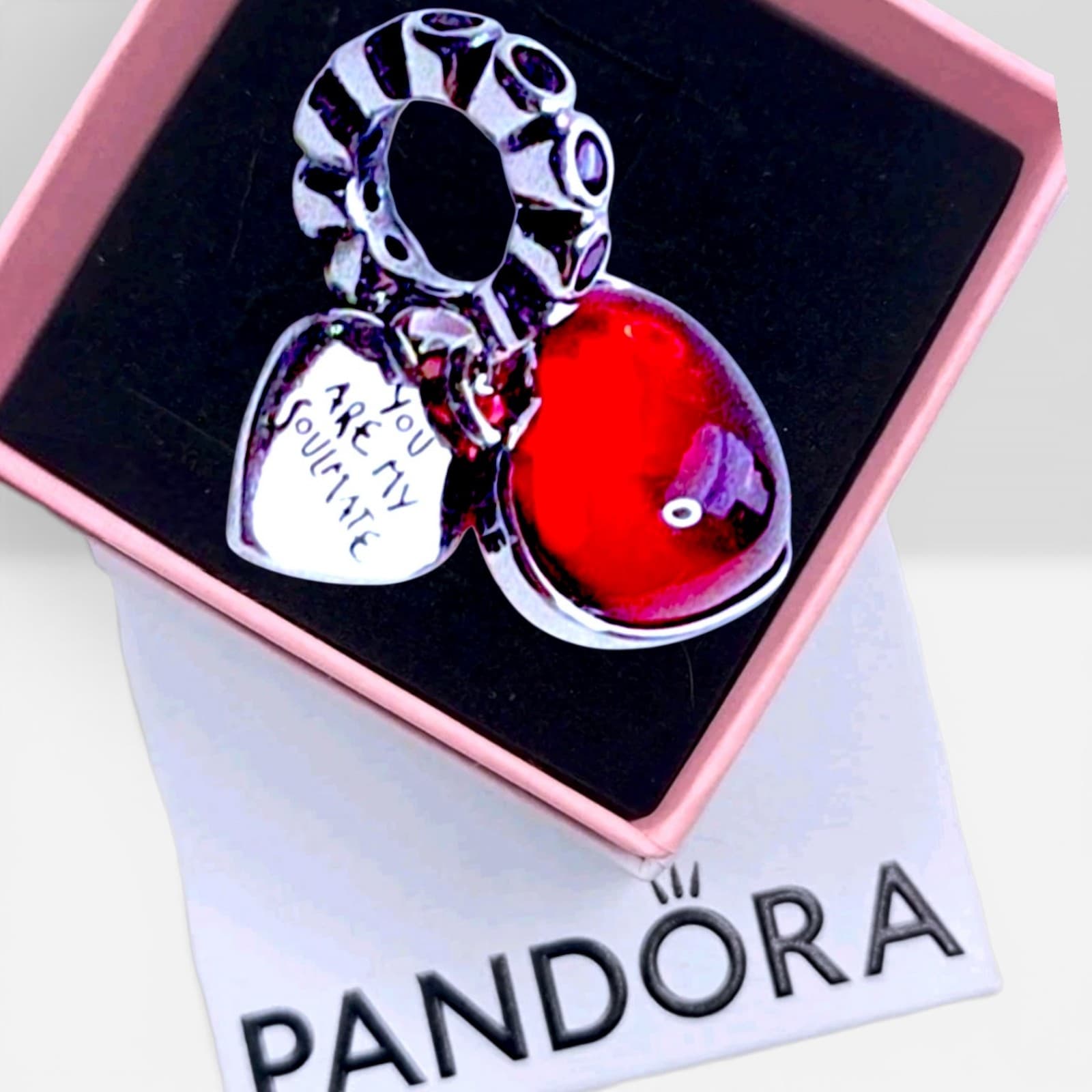 Pandora Red Murano Glass Heart Double Dangle Charm soul mate charm