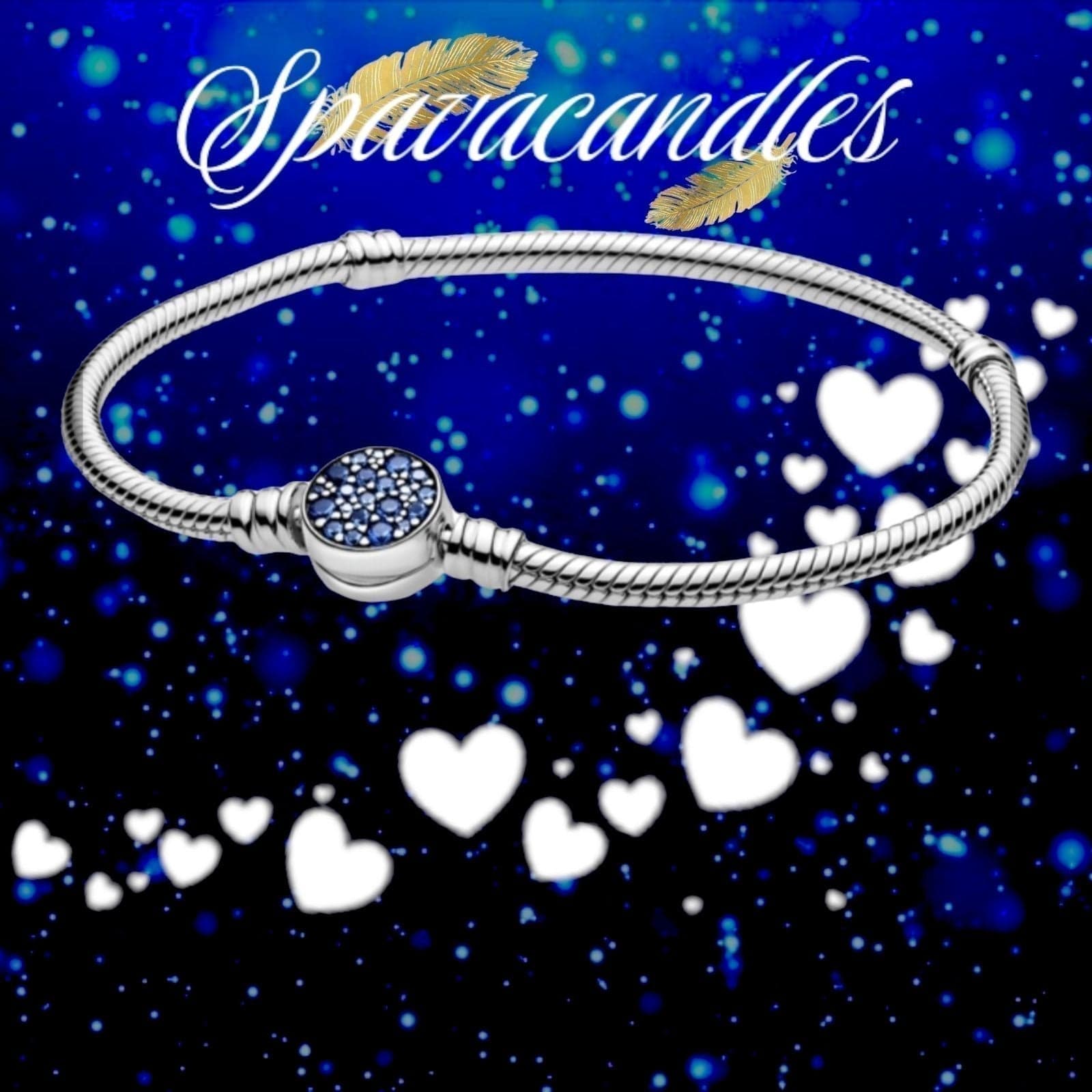 PANDORA Moments Sparkling Blue Disc Clasp Snake Bracelet size 19 cm.