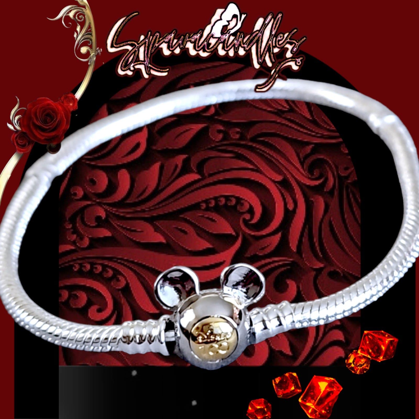 Pandora Mickey 100th Anniversary Moments Snake Chain Bracelet 592514C00 size 20
