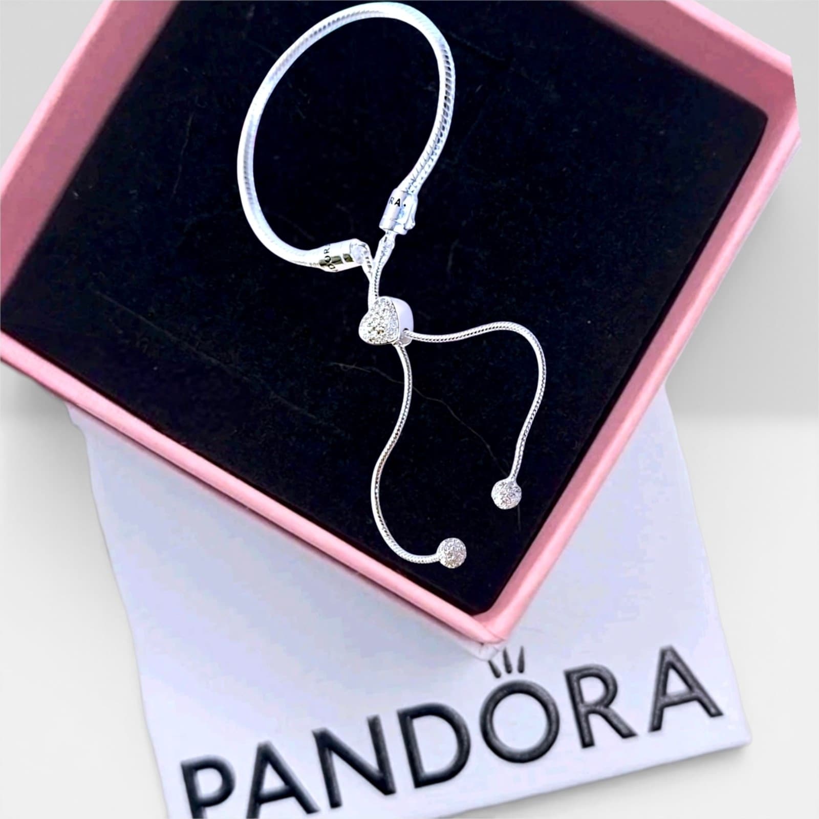 Pandora Silver Heart Adjustable Slider Bracelet US SELLER