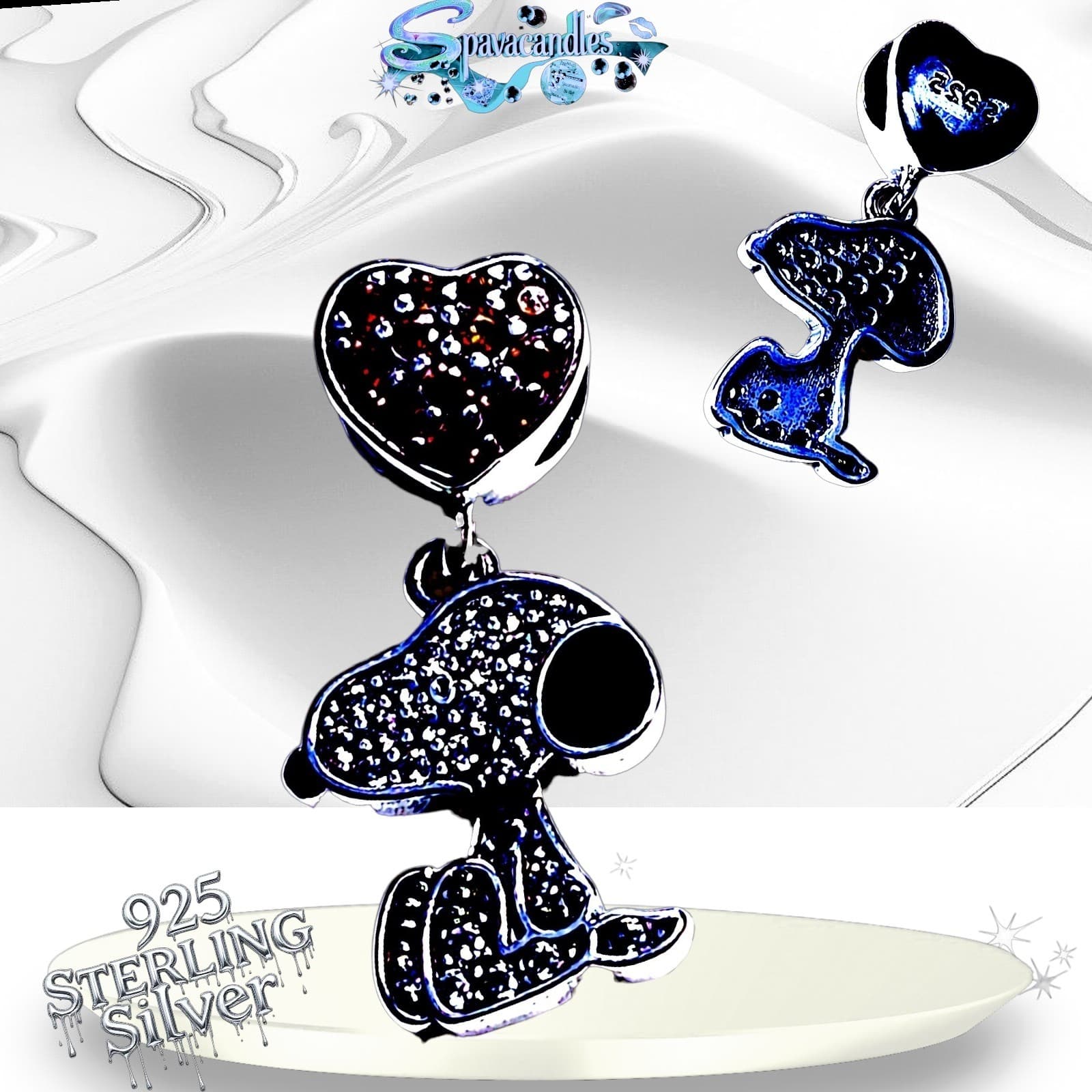 S925 Sterling Silver Rhinestone Snoopy Heart Charm US SELLER