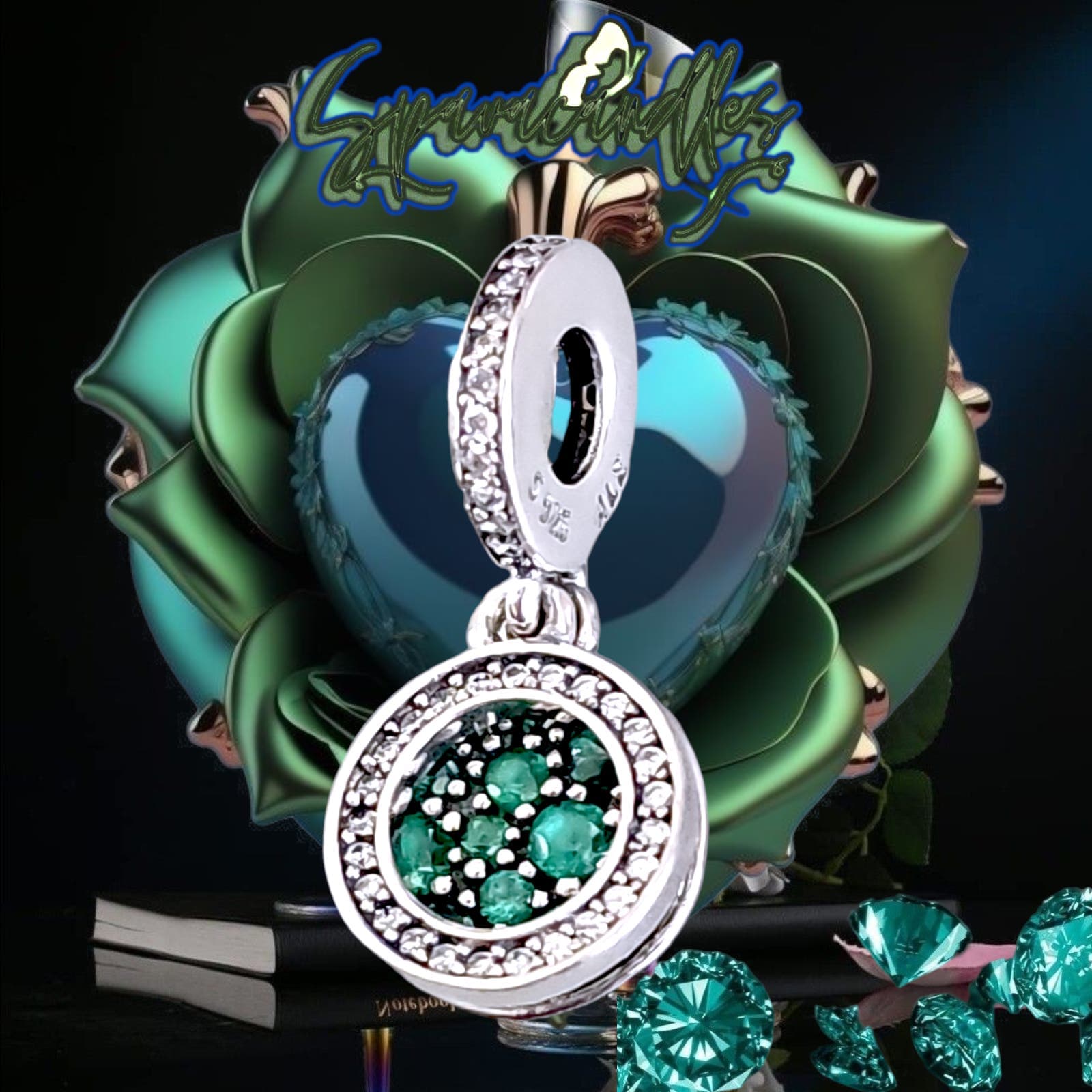 PANDORA Sparkling Green Disc Charm 799186C02 Us Seller