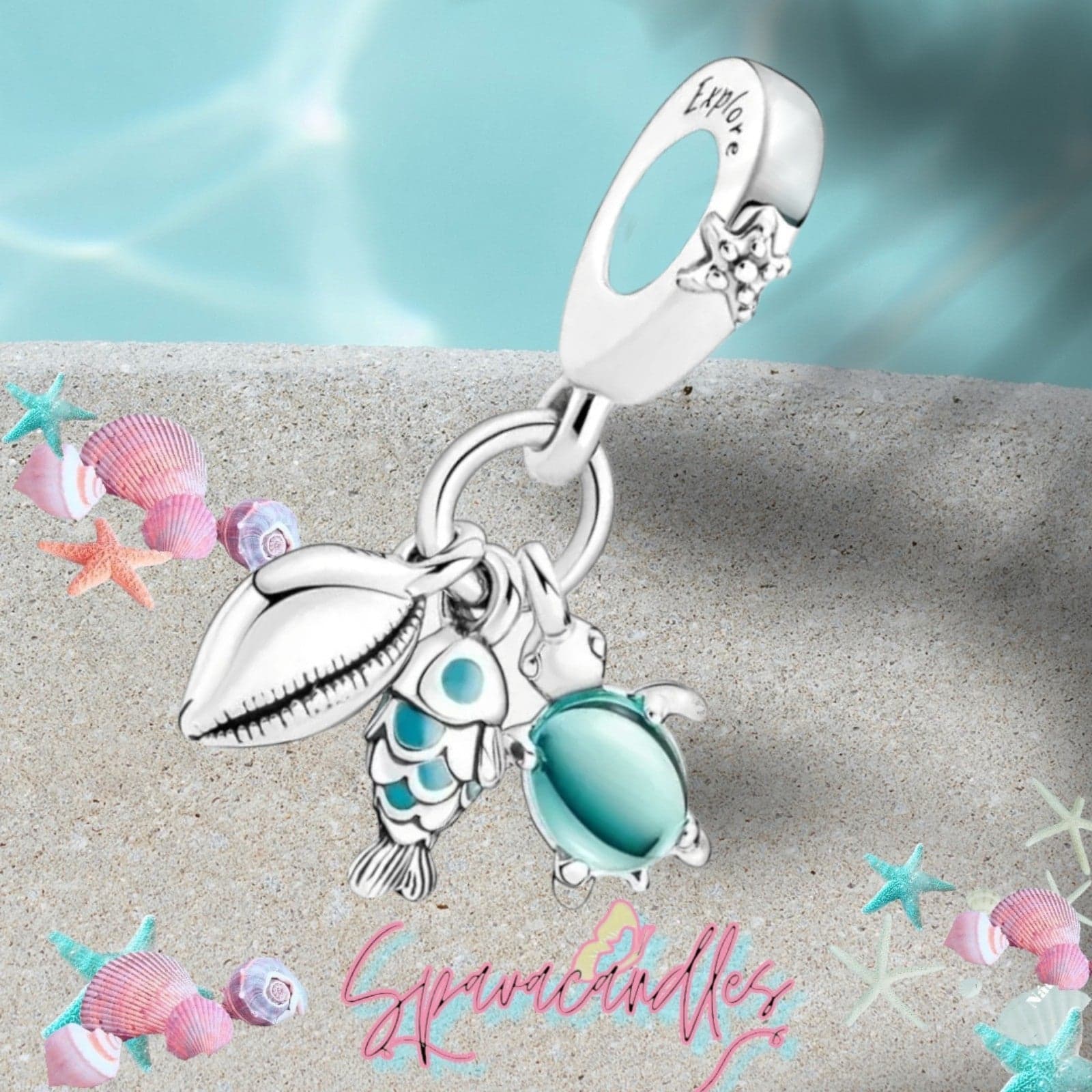 Pandora Fish, Sea Turtle & Conch Triple Dangle Charm