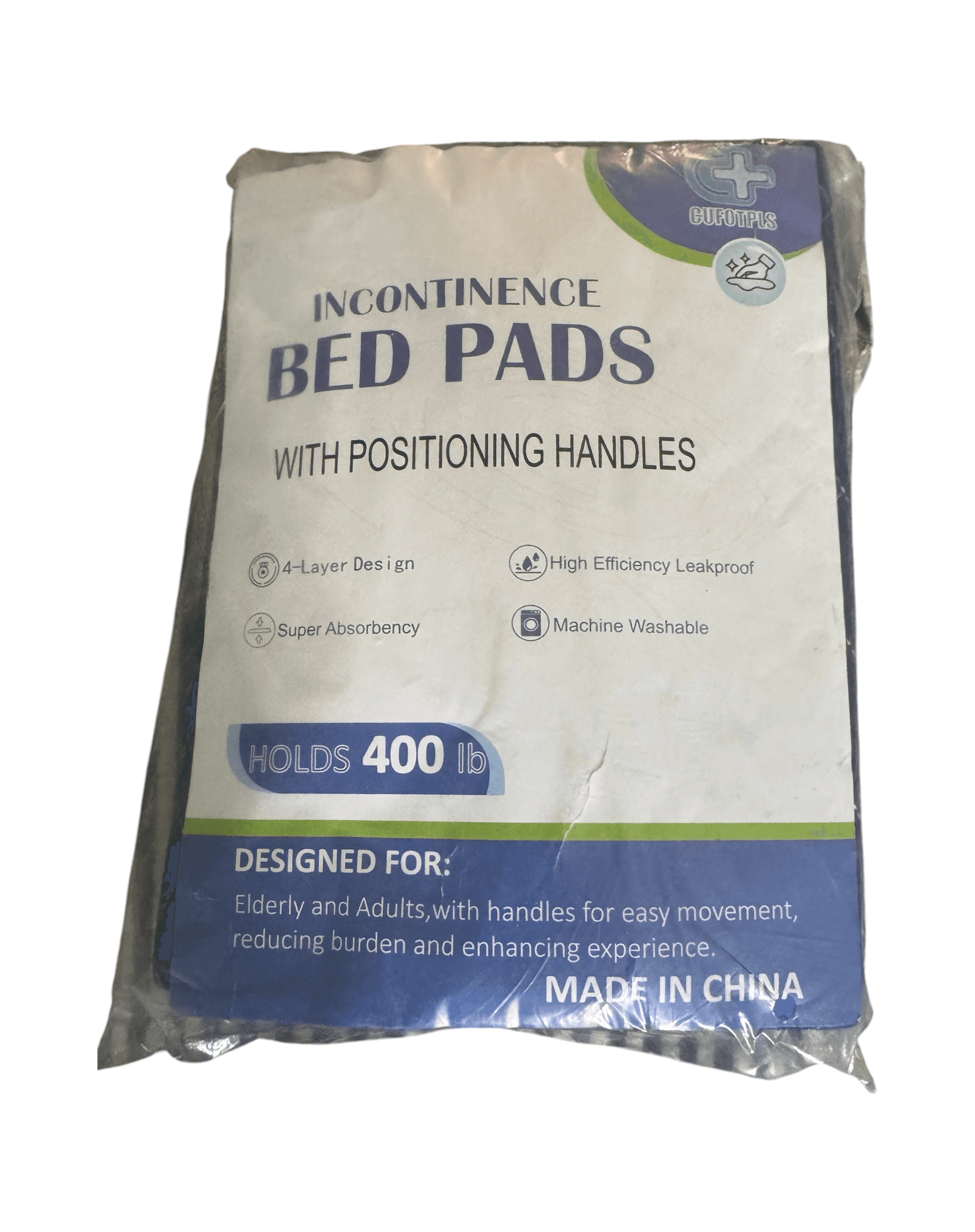 Blue Incontinence Bed Pad with Positioning Handles P