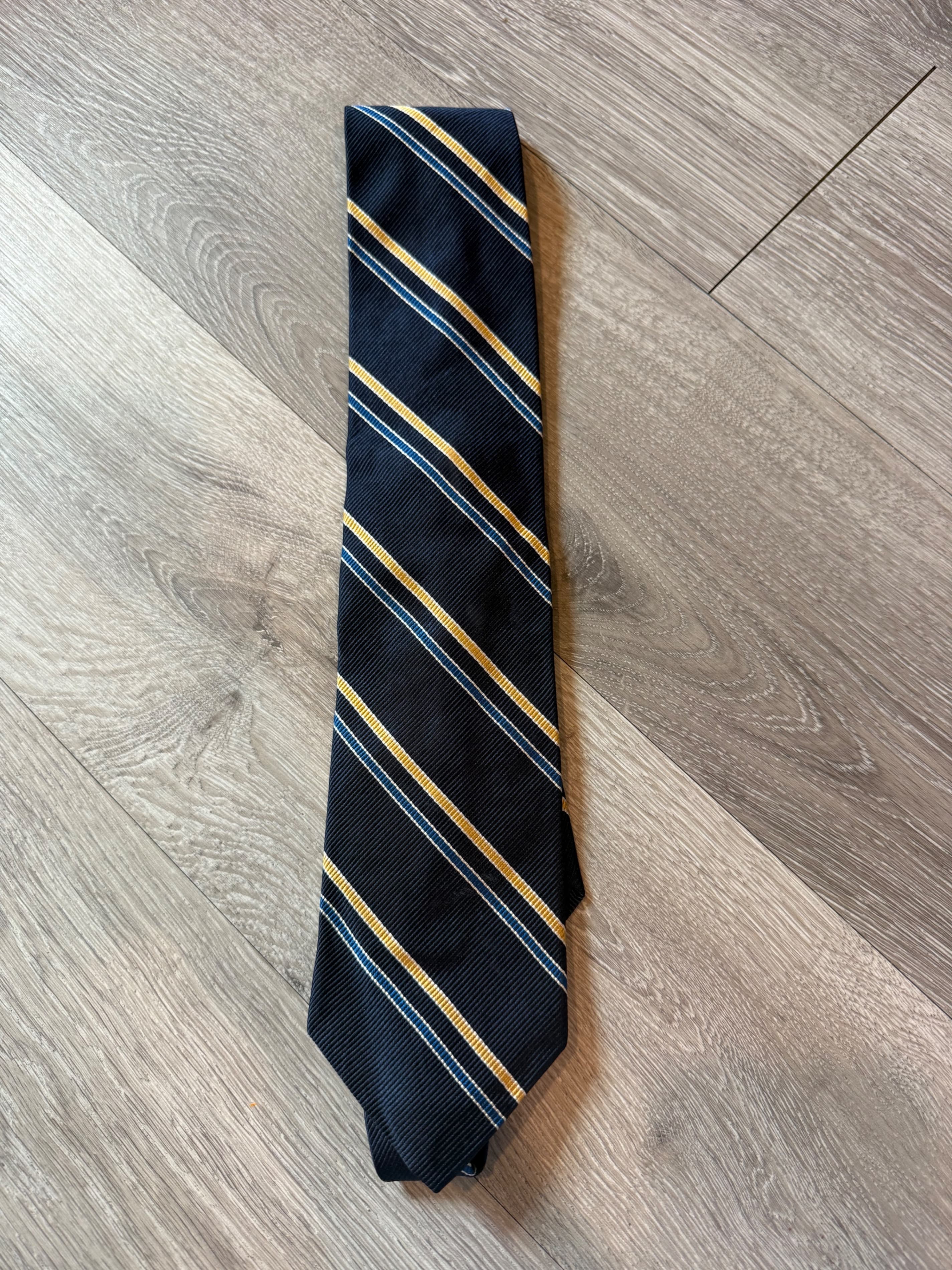 Paul Fredrick Striped Silk Tie Navy Gold