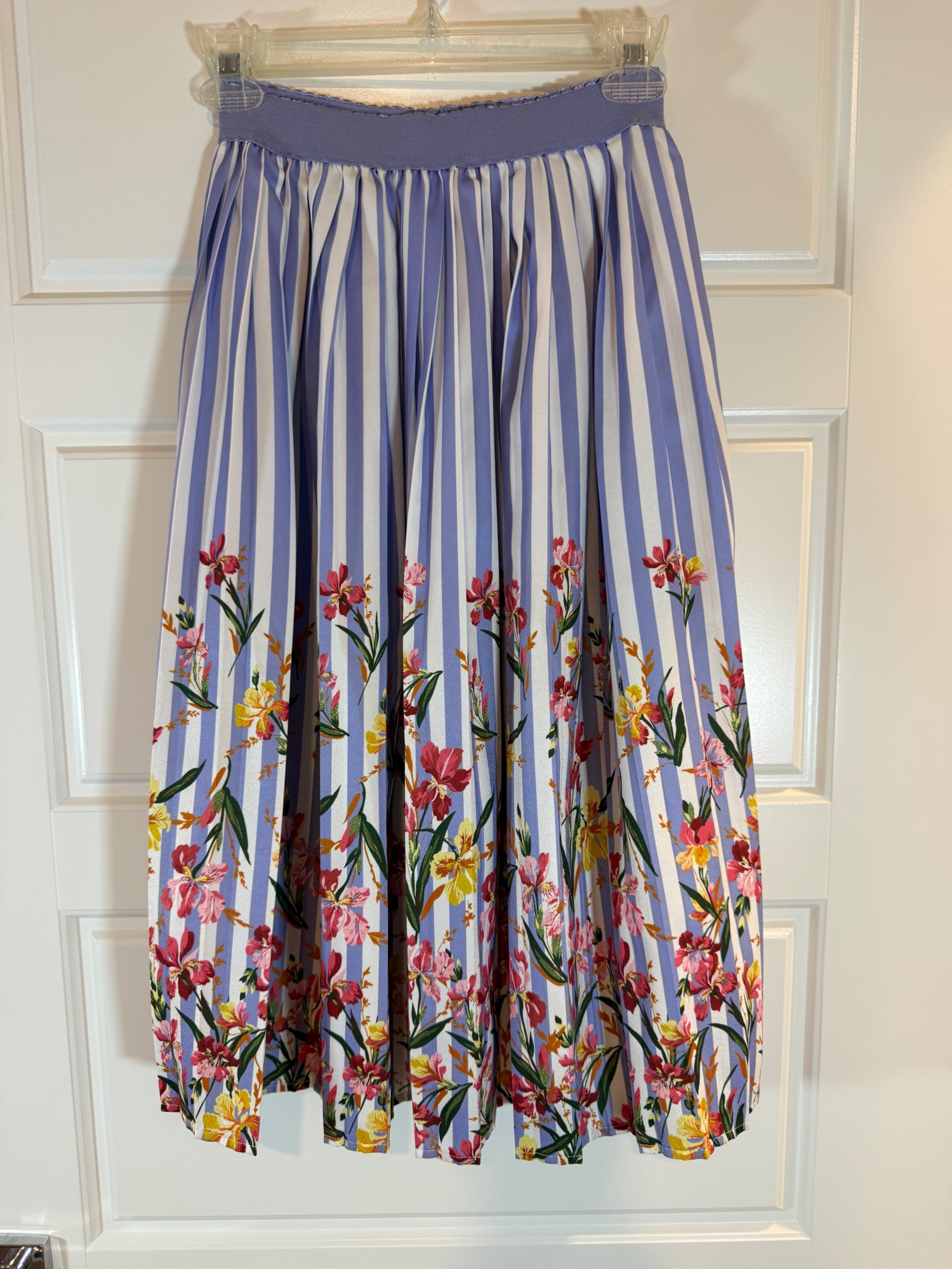 SHEIN Girls Striped Floral Pleated Skirt Size 11-12Y