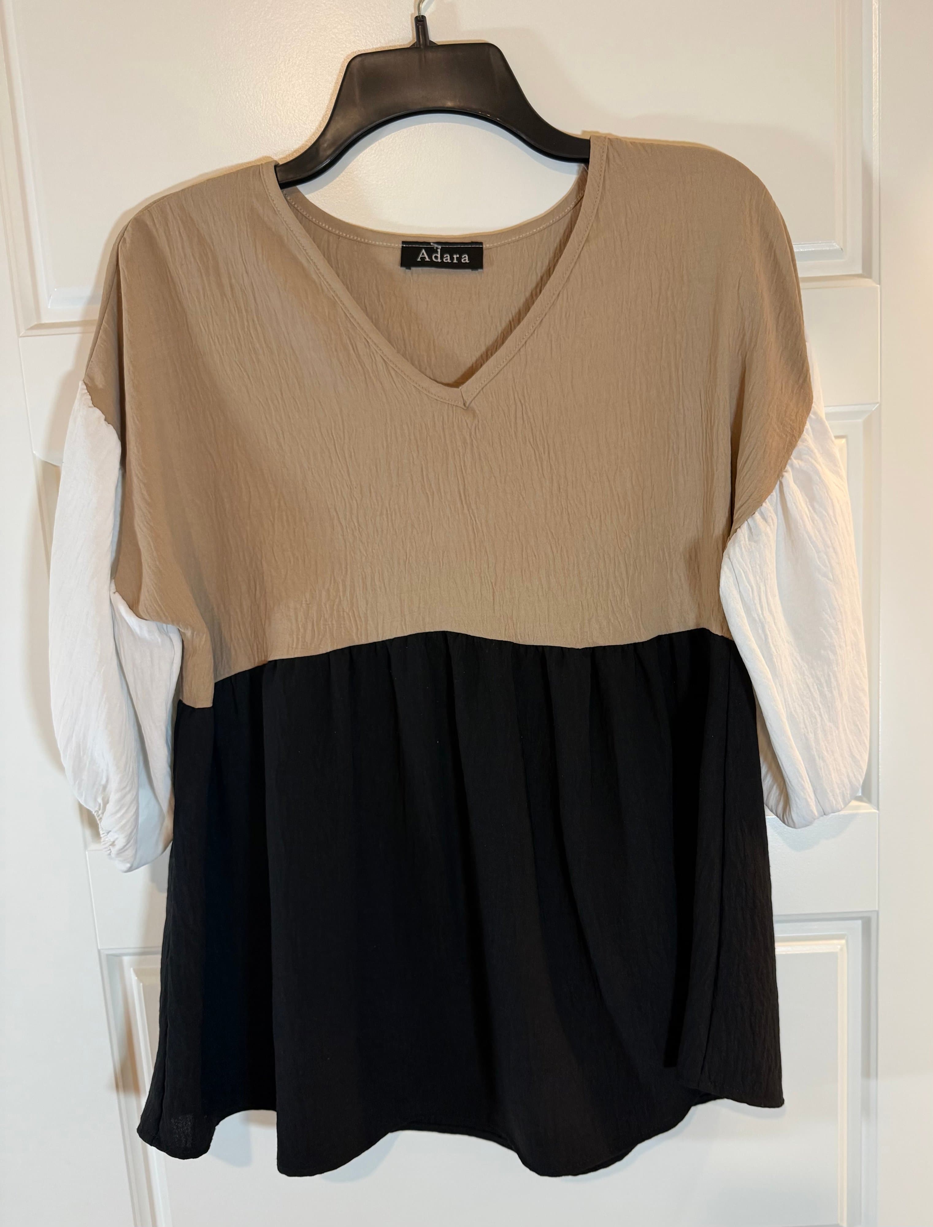 Adara Colorblock V-Neck Blouse with 3/4 sleeve
