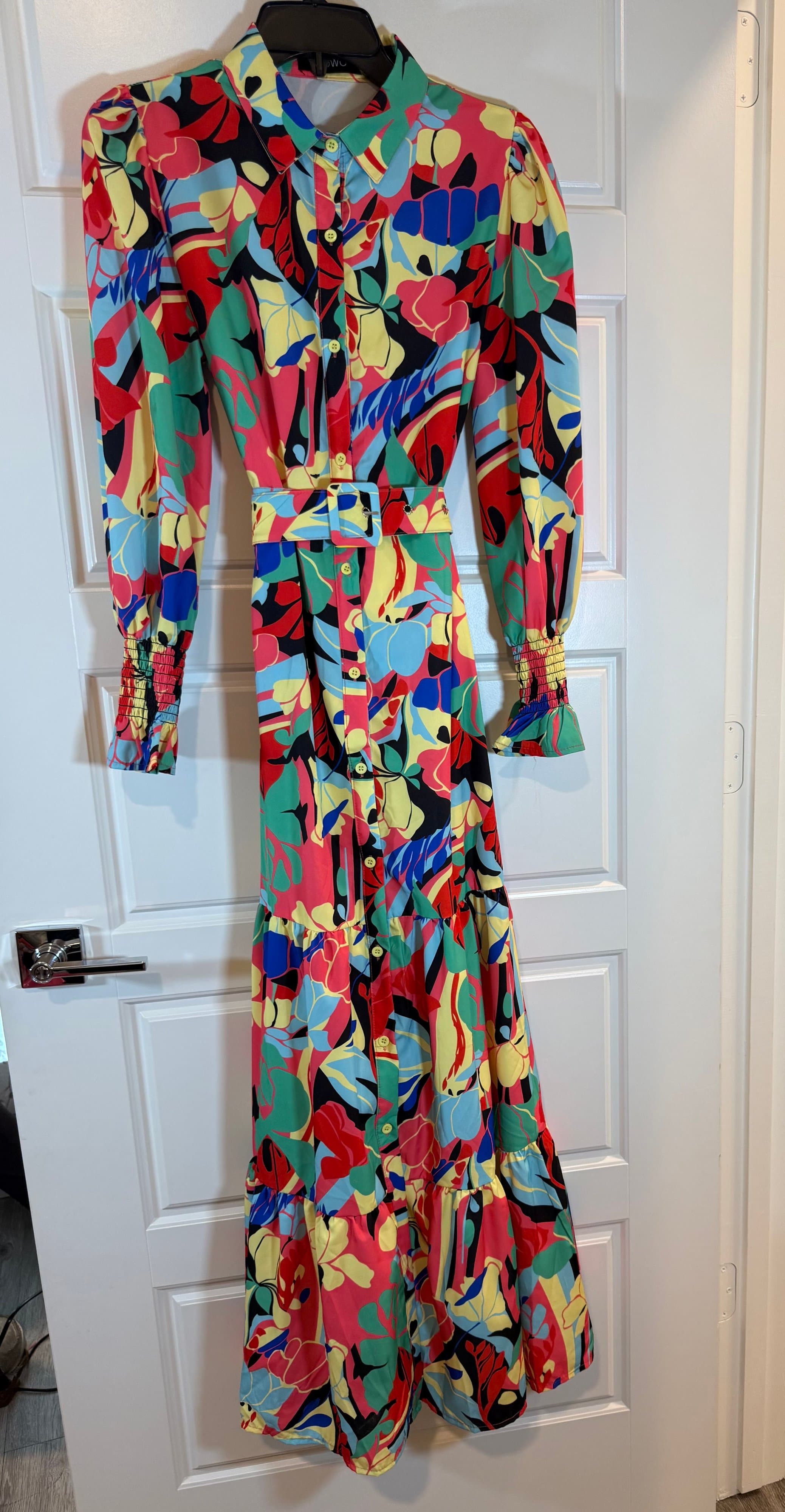 Wowo Multicolor Floral Maxi Dress with Belt