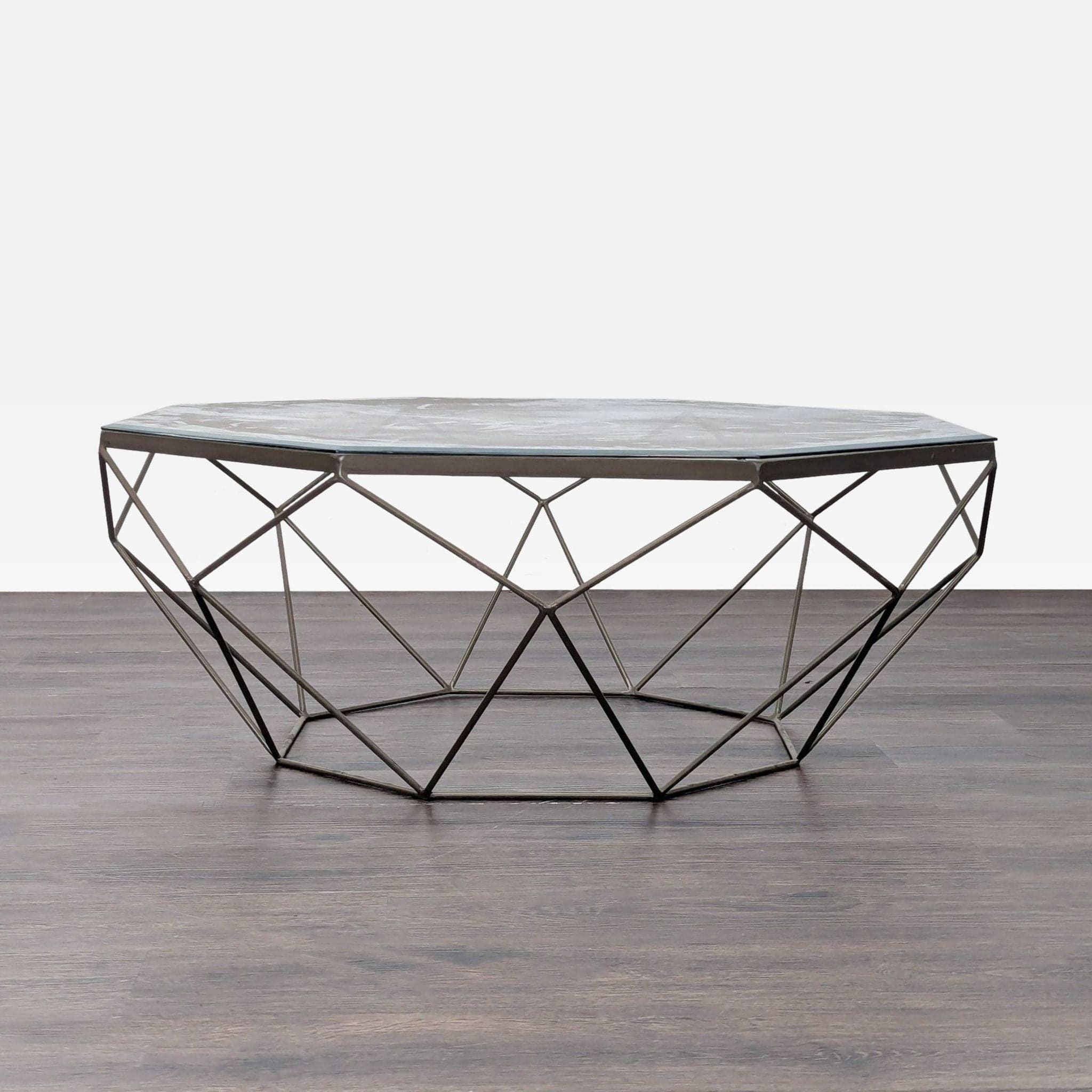 Glass Top Octagon Coffee Table on Metal Geometric Base
