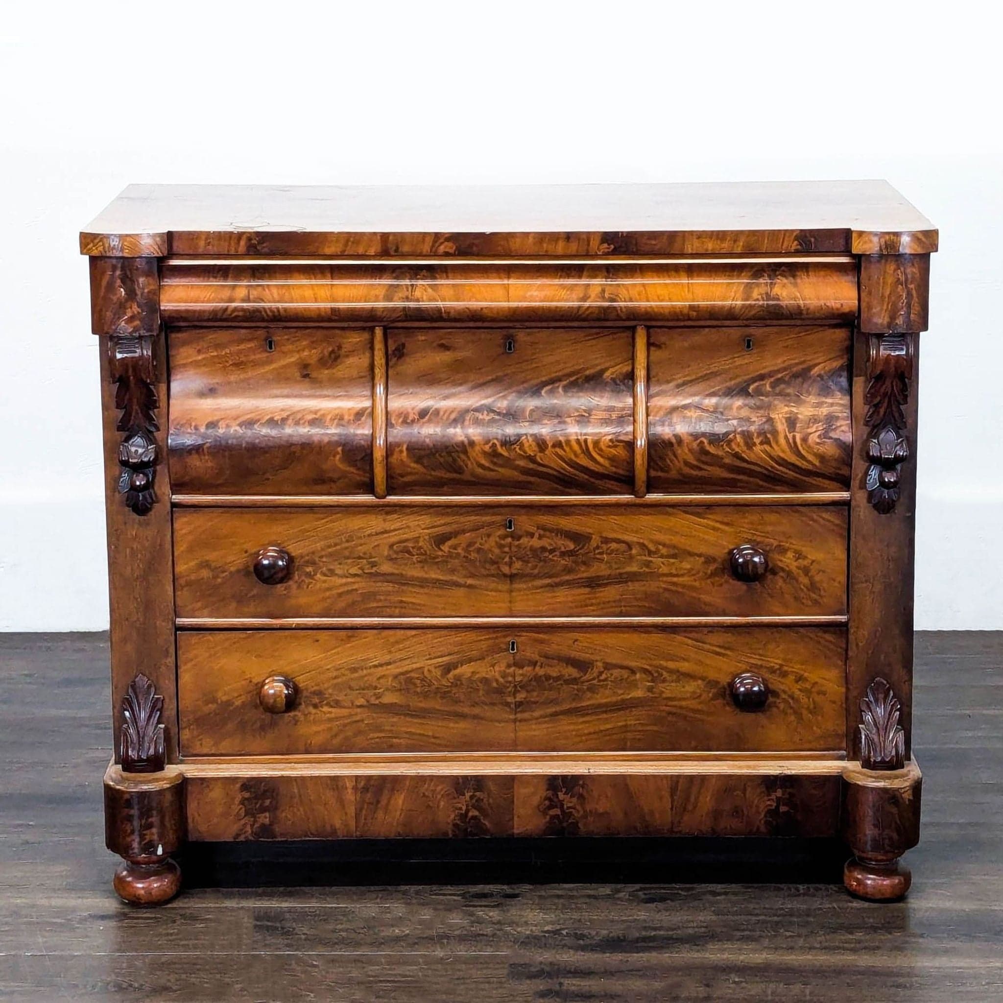 Antique American Empire Flame Mahogany Dresser with Skeleton Keys