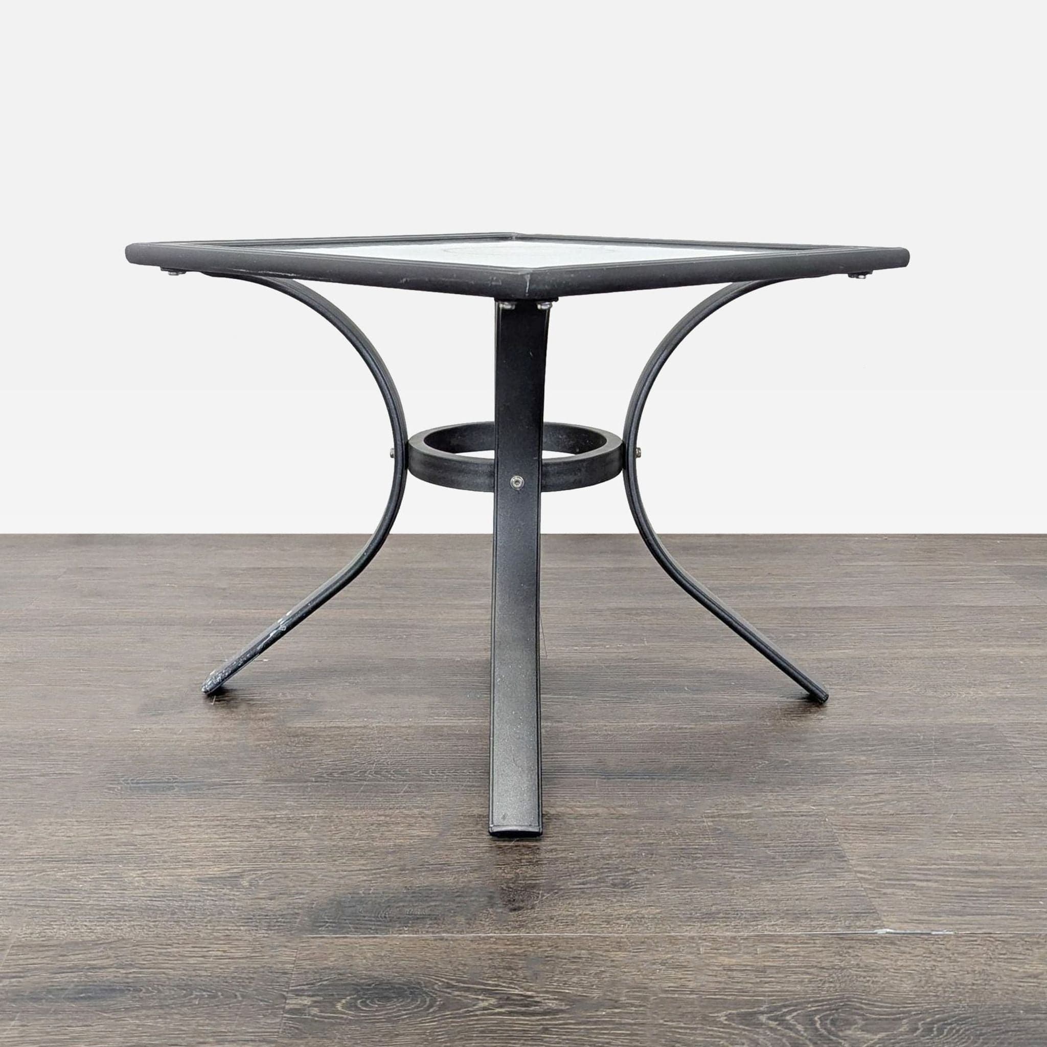 Sturdy Black Metal Square Outdoor Table with Curved Legs
