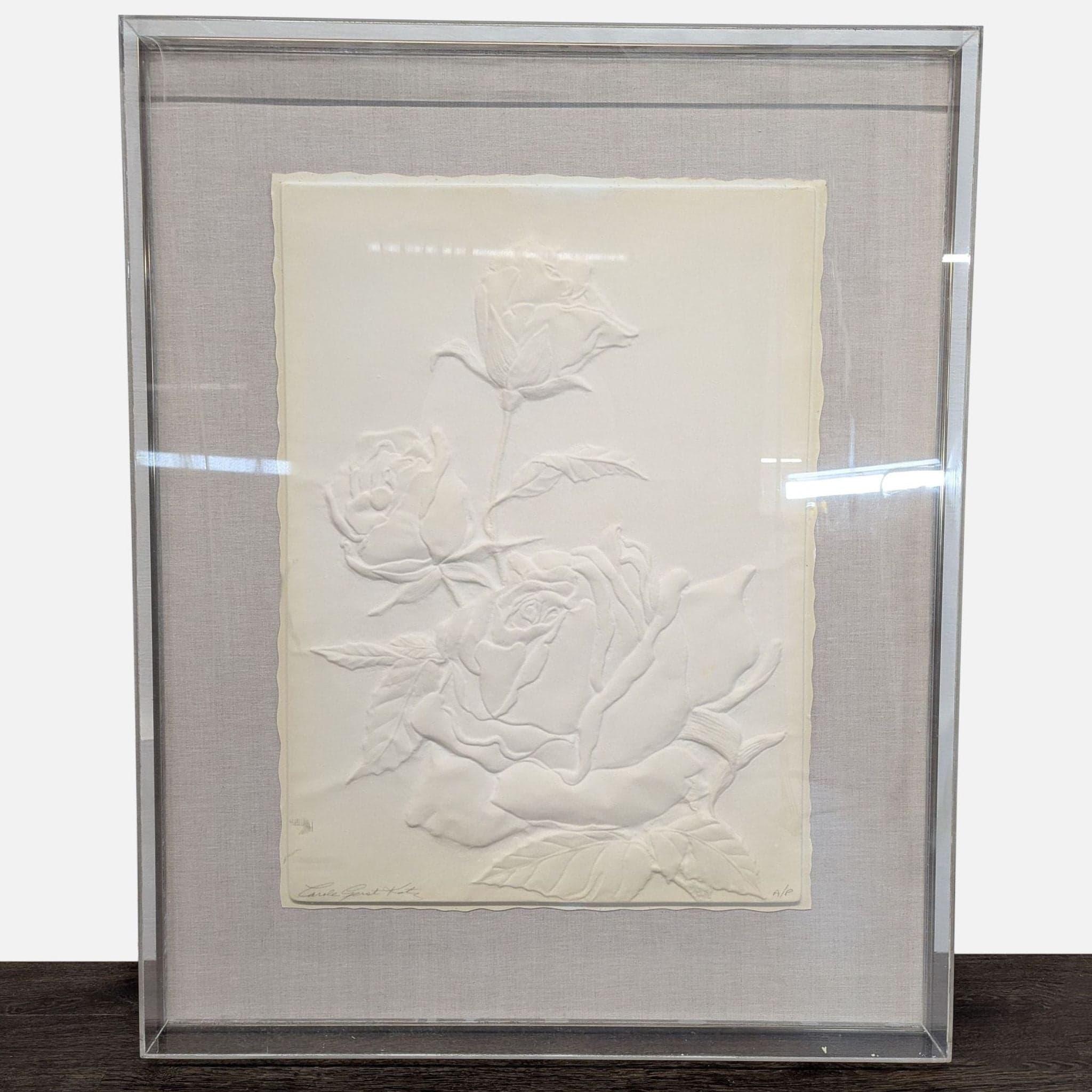 Large Artist Proof Embossed Rose Relief by Carole Gerst Katz – Lucite Floating Frame