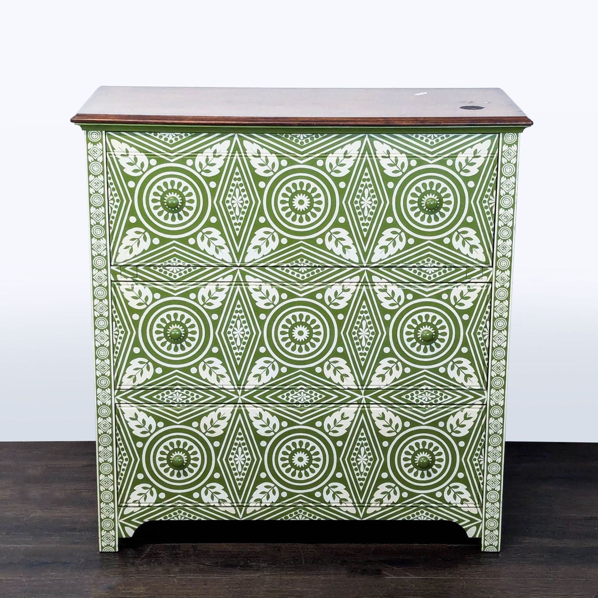Pottery Barn Green Patterned 3-Drawer Dresser/Desk