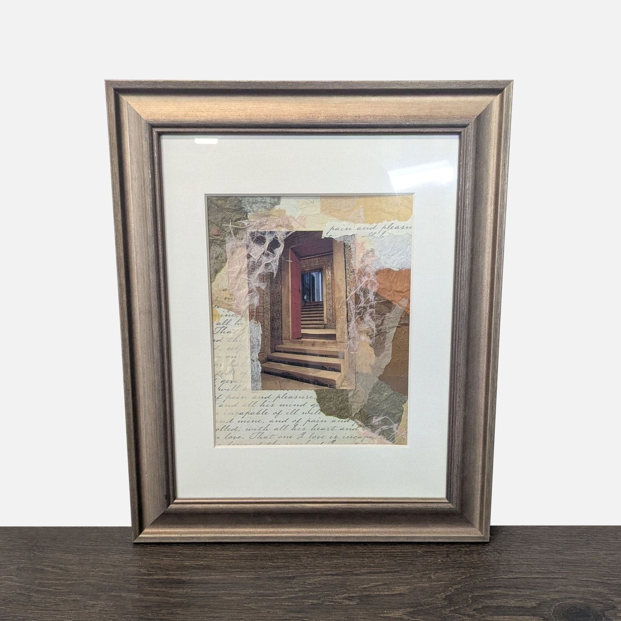 Framed Art Print: Layered Stairways Collage with Script Background