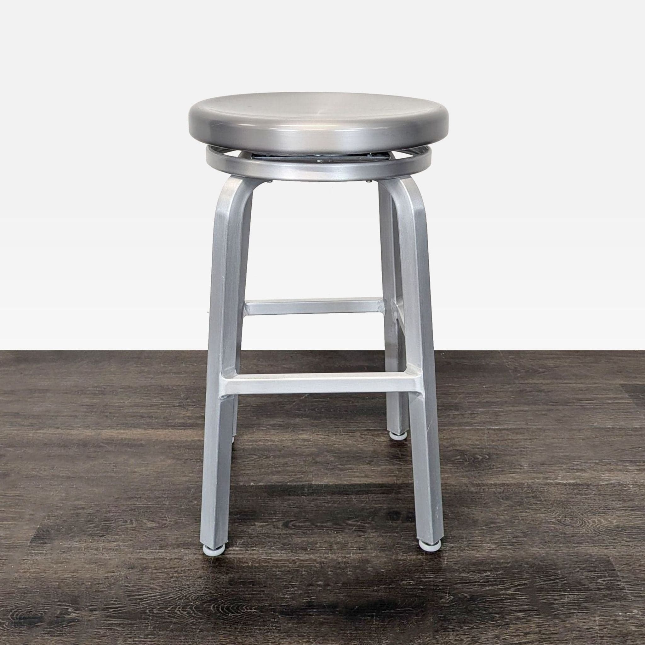 Crate & Barrel Brushed Aluminum Swivel Counter Stool