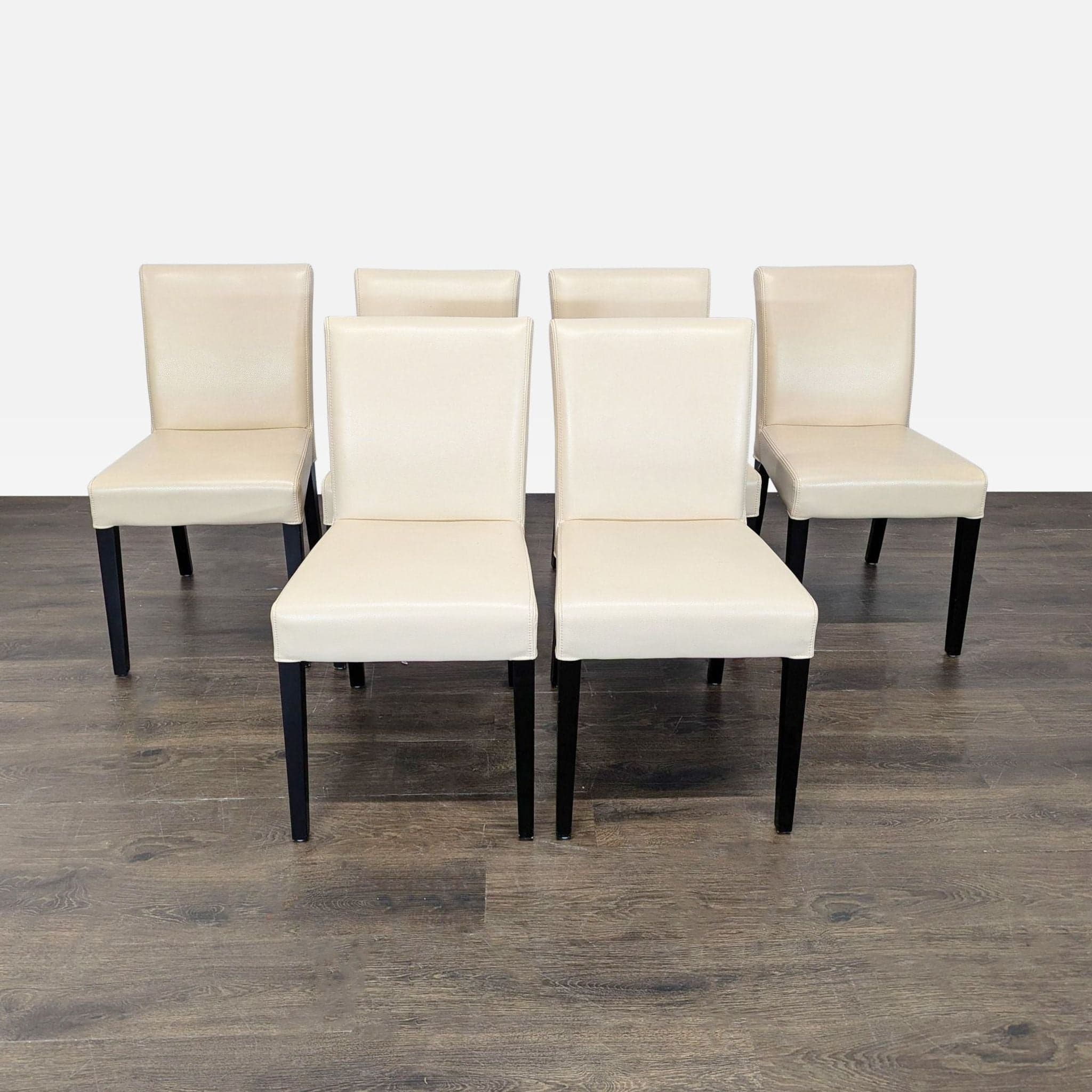 Set of Six Crate &Barrel Lowe Ivory Leather Dining Chairs