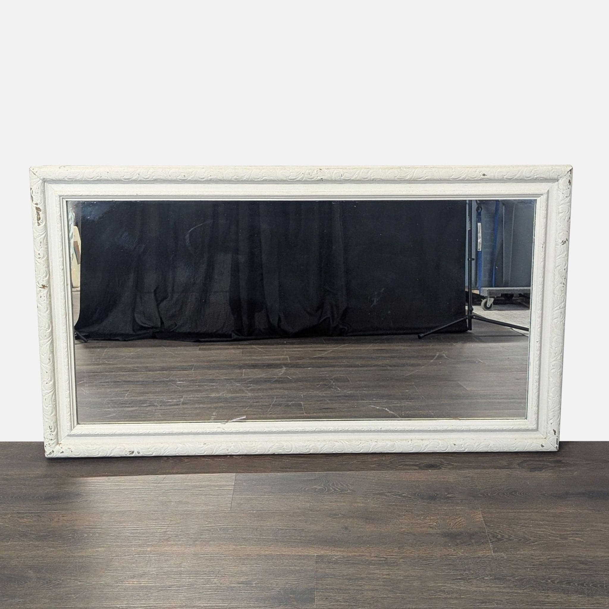 Wood Framed Mirror with Carving