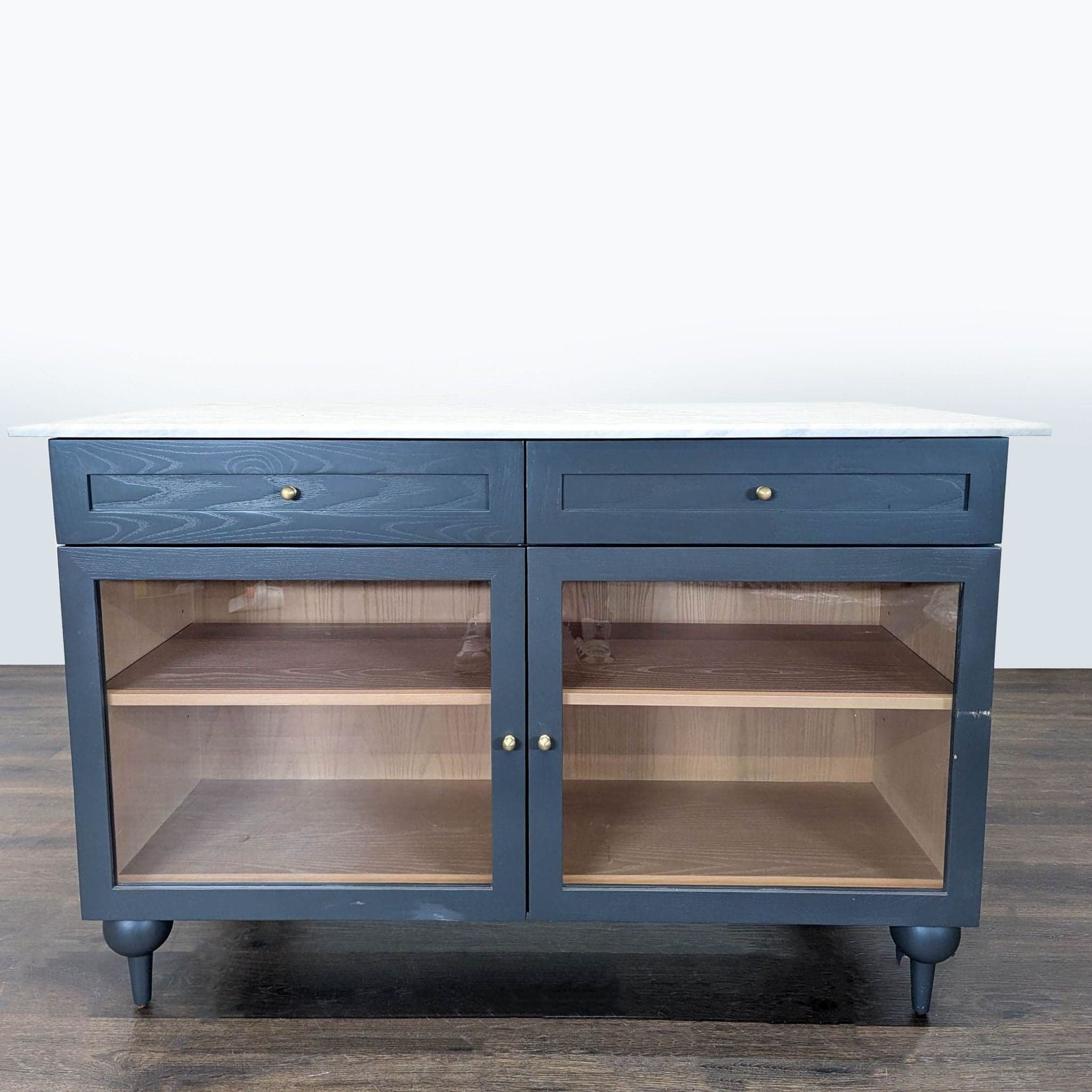 Anthropologie Fern Kitchen Island with Marble Top and Glass Doors