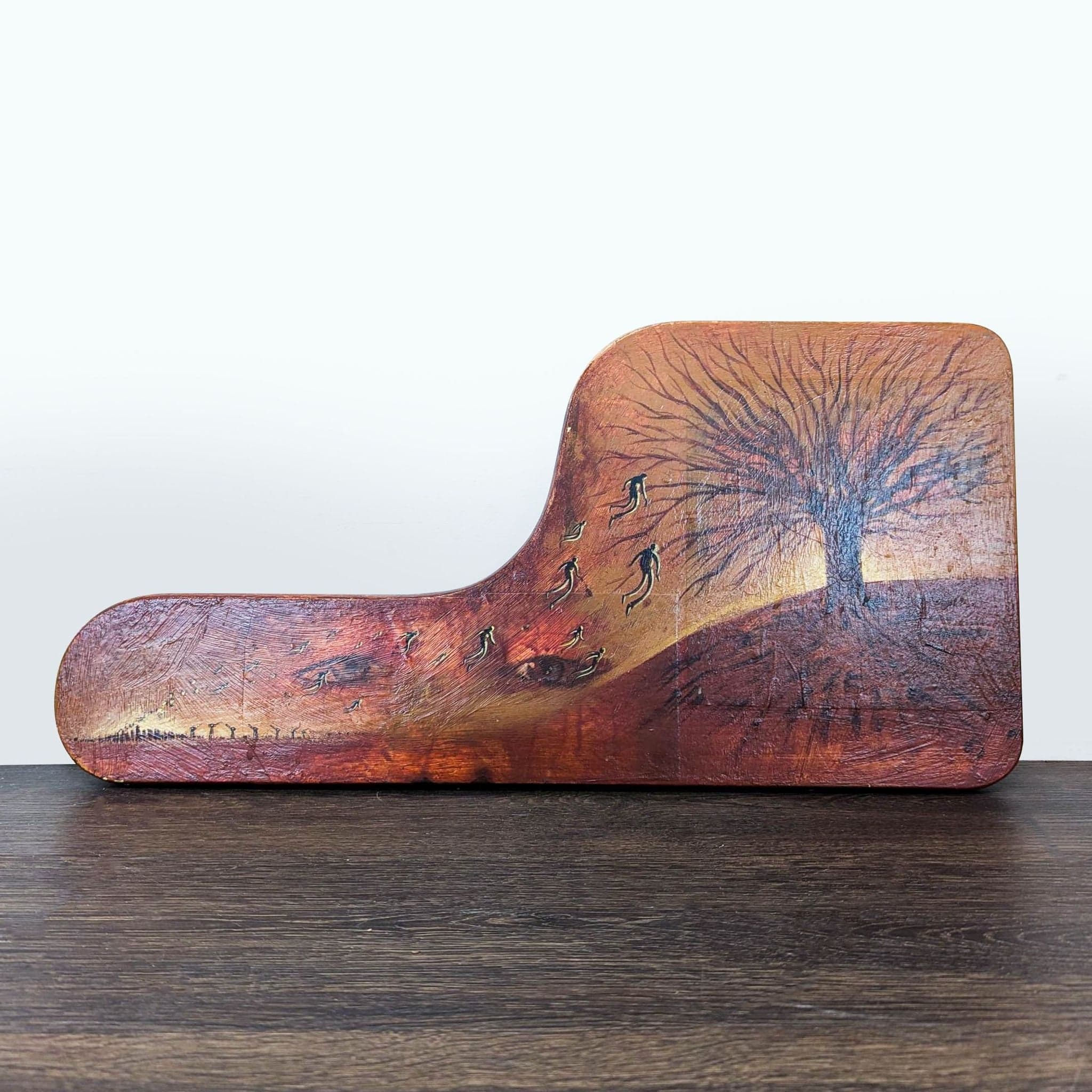 Original Surreal Art on Shaped Wood – Tree and Abstract Figures Painting