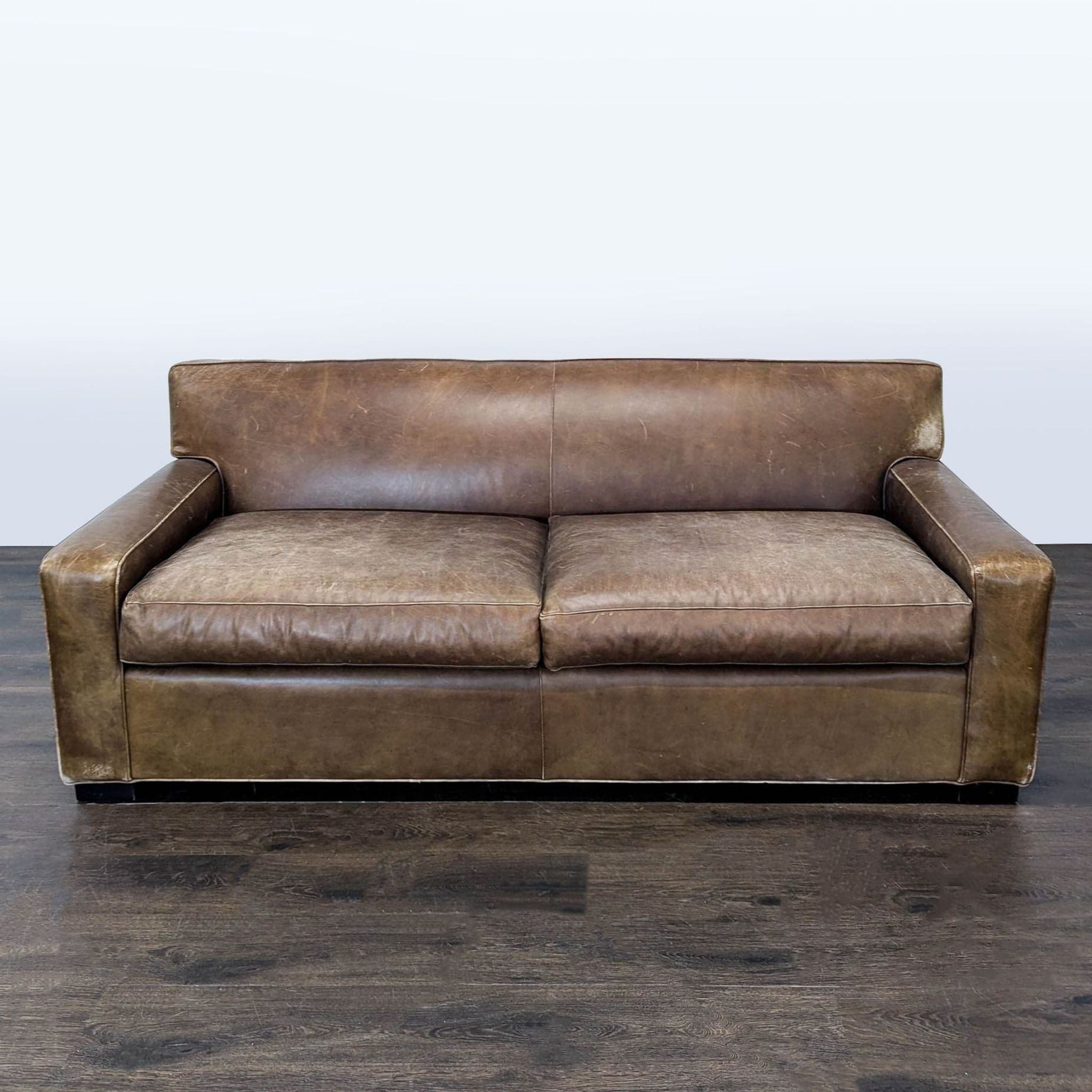 Mitchell Gold 3-Seat Brown Leather Sofa