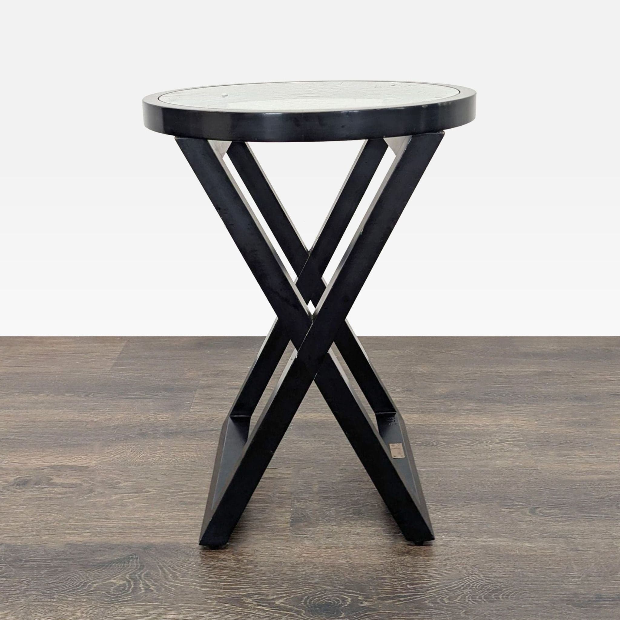 Glass Top Wood X Base Accent Table