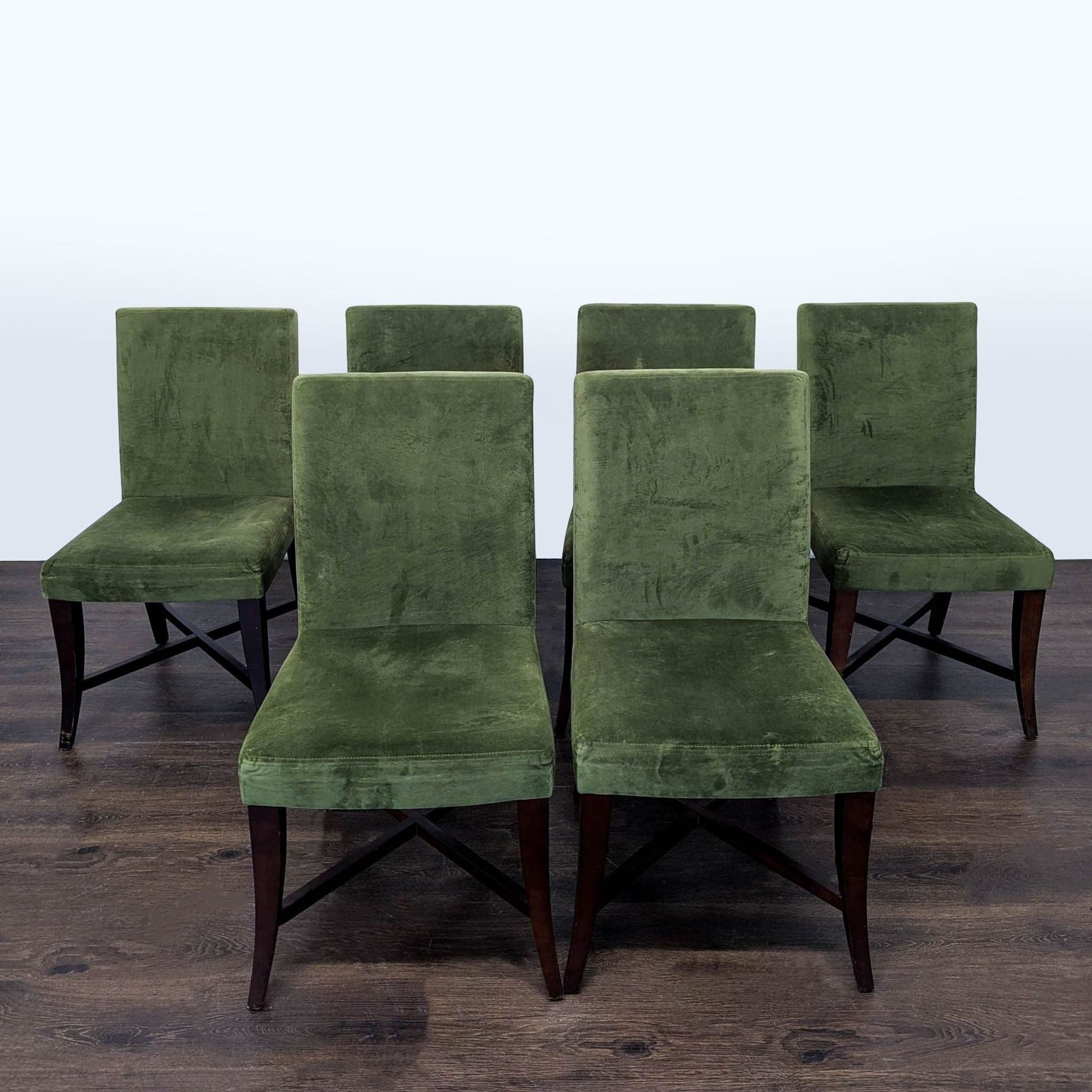 Set of Six Upholstered Dining Chairs With Wood Legs