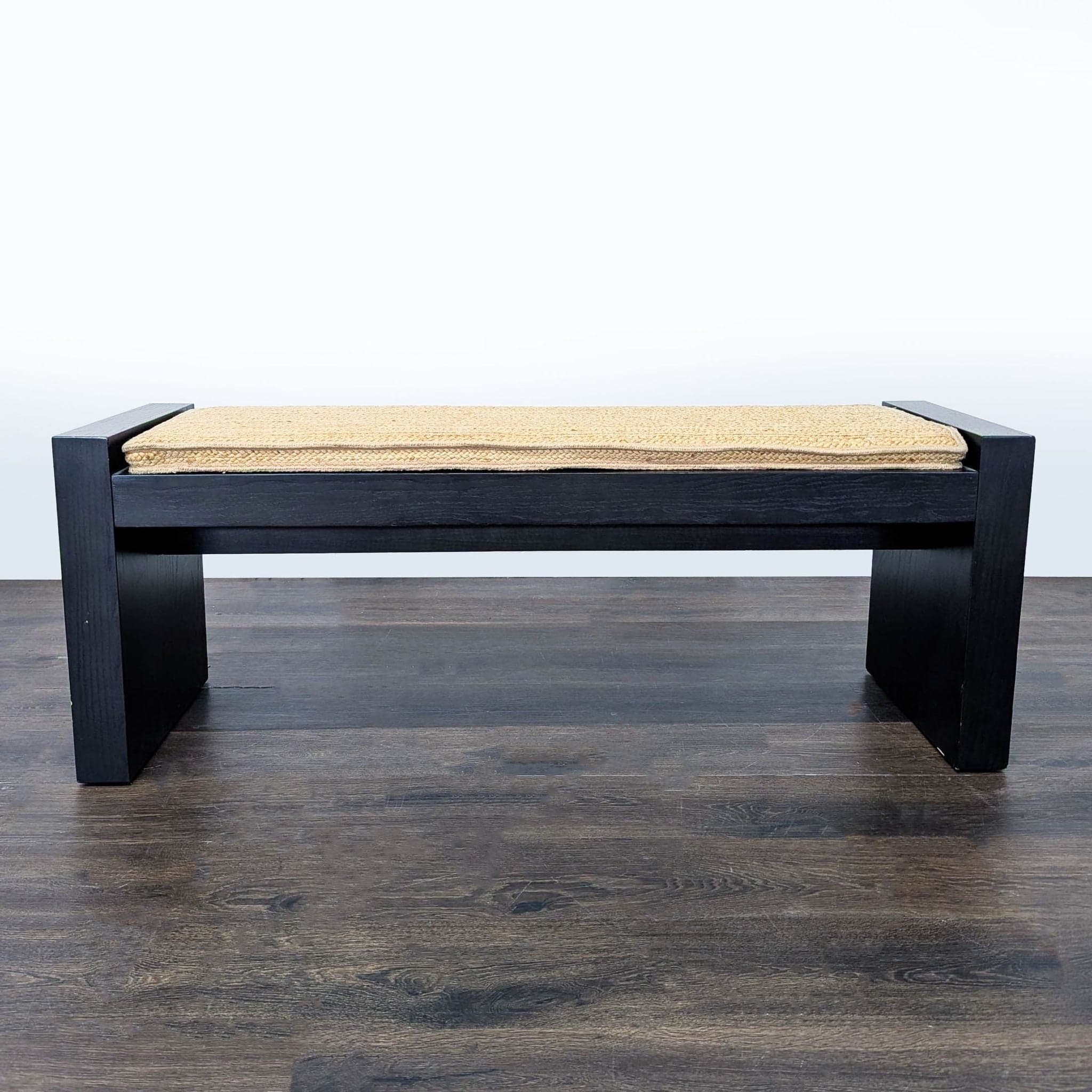 West Elm Wood Bench with Woven Wicker Cushion