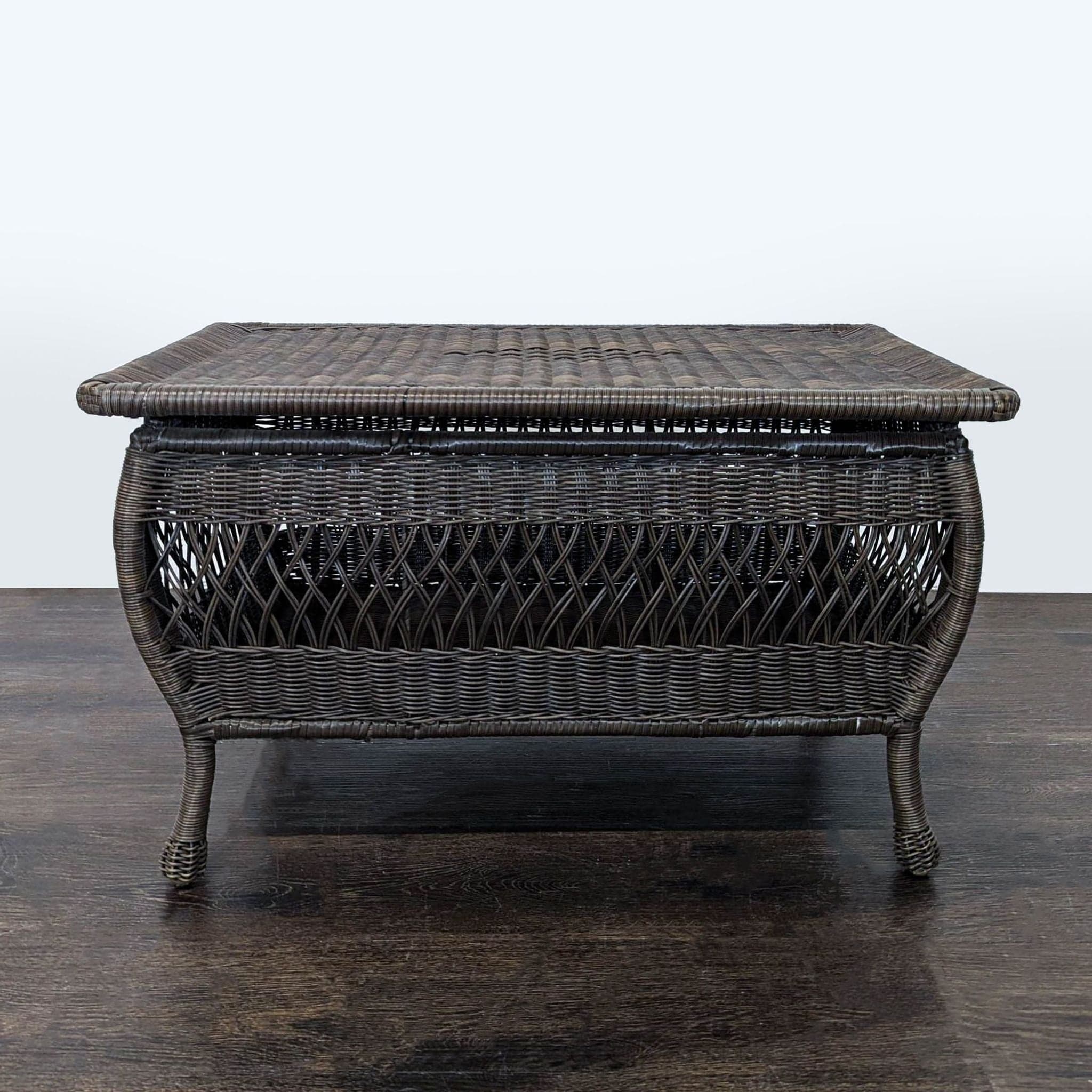 Dark Brown All Weather Wicker Coffee Table with Curved Legs