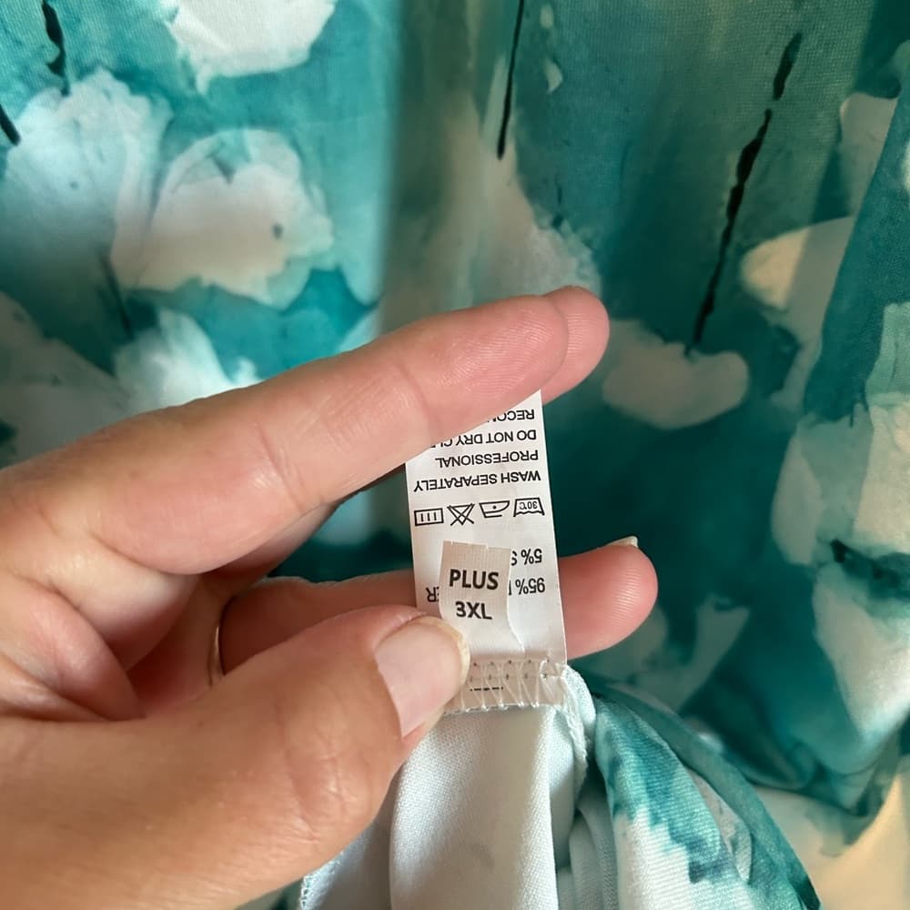 Women’s Plus Size Tee Shirt Summer Dress, Teal And White Flowers Size 3XL