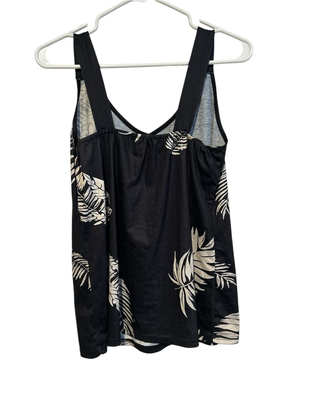 Women’s Summer Tank Top With Tree Leaves, Black And White, Size Large