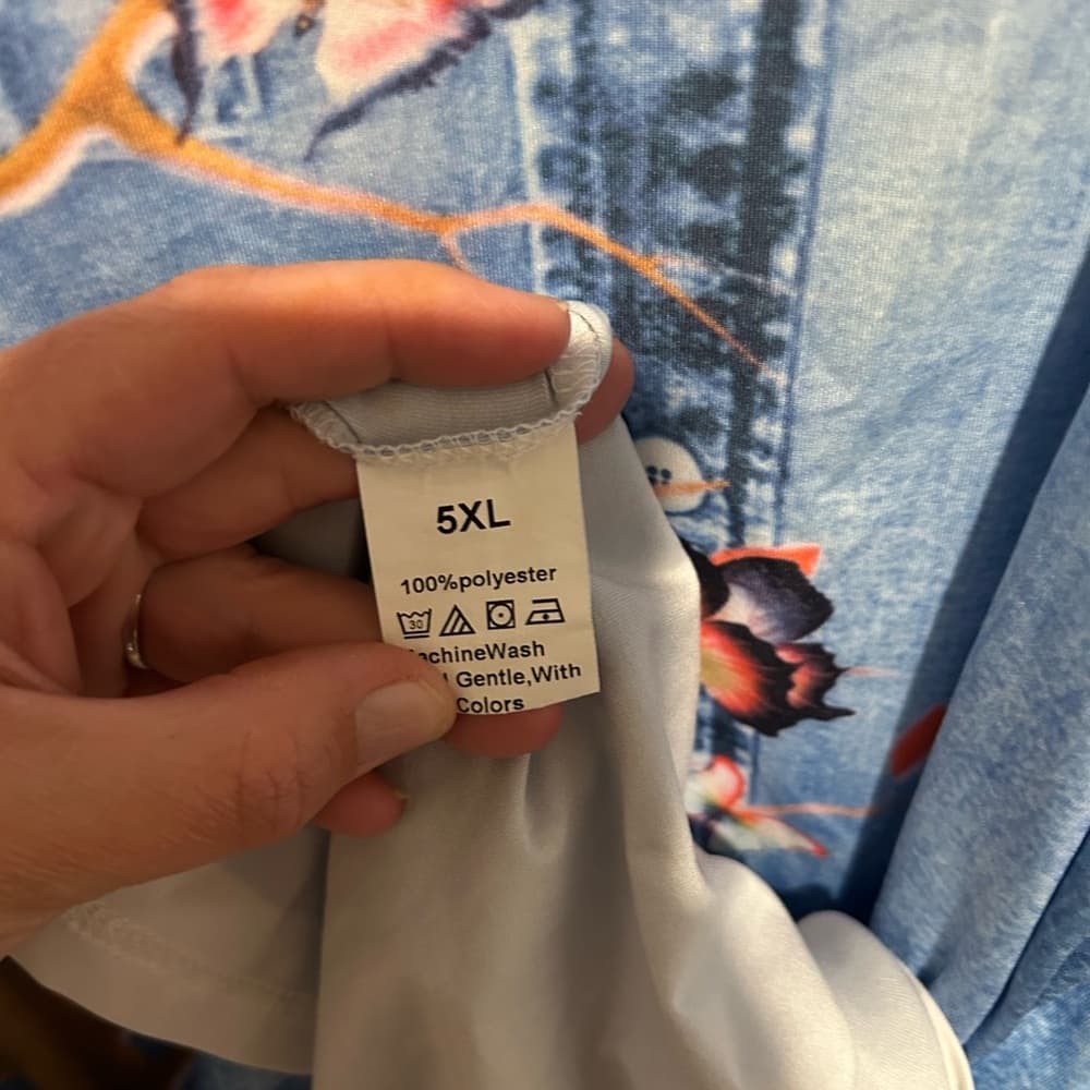 Women’s Plus Size Denim And Butterfly Printed, Blue And White, Size 5xL, MIDI