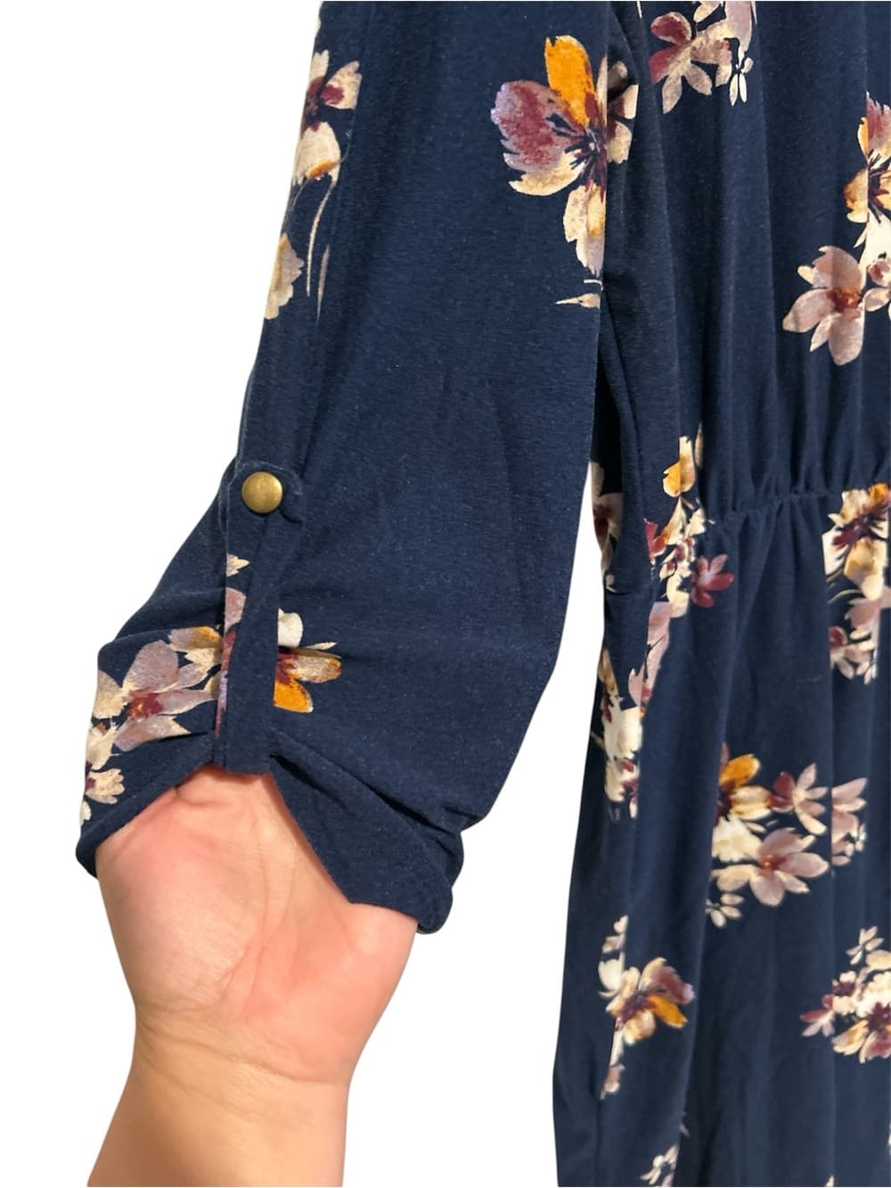 Women’s French Gray Midi Summer Dress With 3/4 Sleeves And Button, Size Large