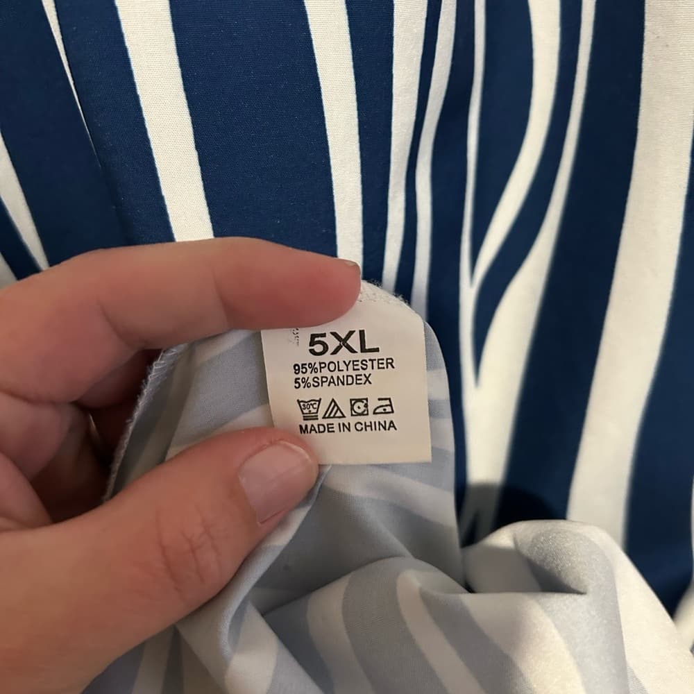 Women’s Beautiful Plus Size Summer Dress, Blue And White Zebra, Collared, 5XL