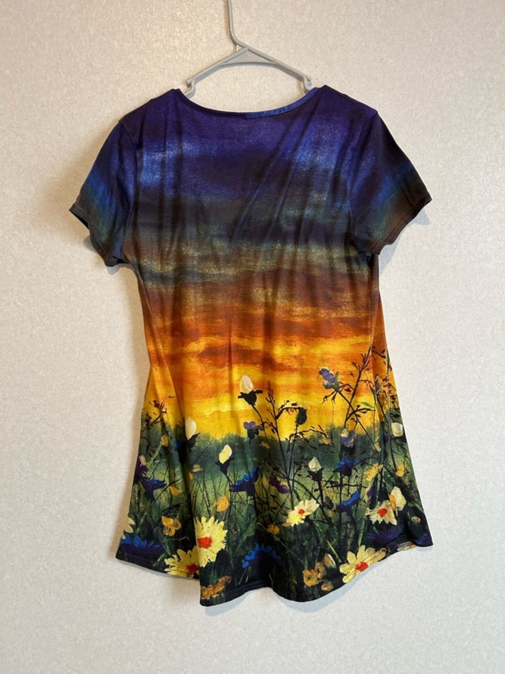 Women’s Long Shirt Or Short Dress Sunset With Floral Picture Size XL