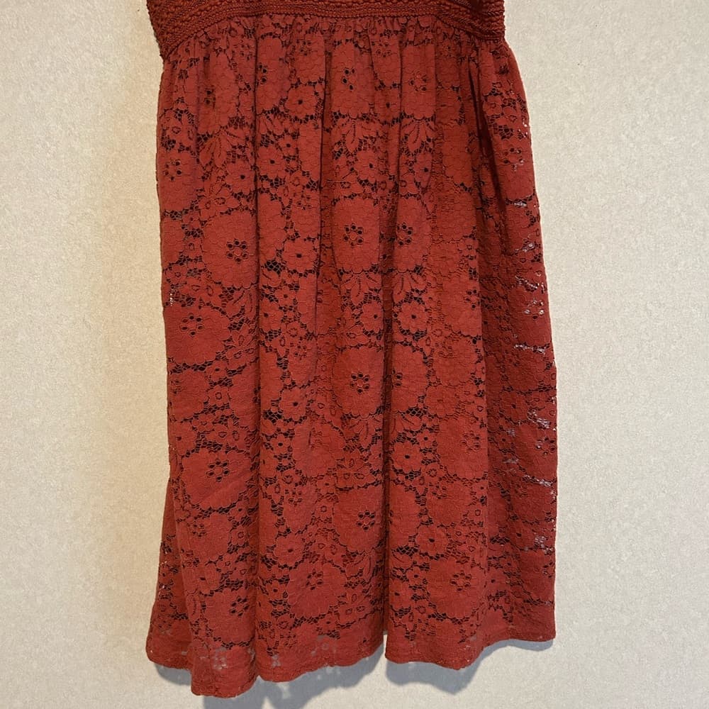 Women’s Knee High Lace Skirt, Floral Accents, Burnt Orange, Size Large