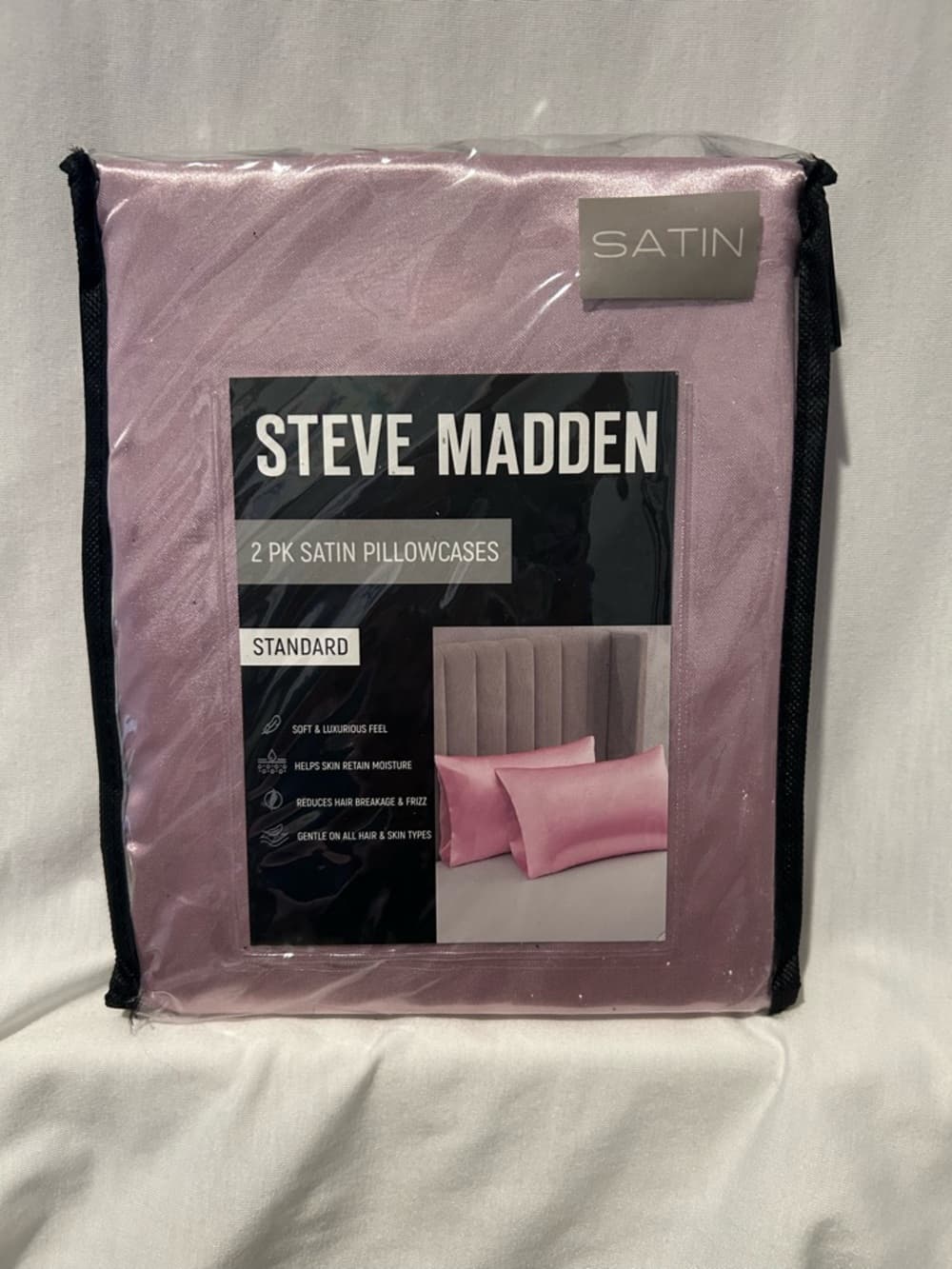 New Steve Madden 2 Pack Of Satin Pillowcases, Soft Pink, Retain Skin Moisture