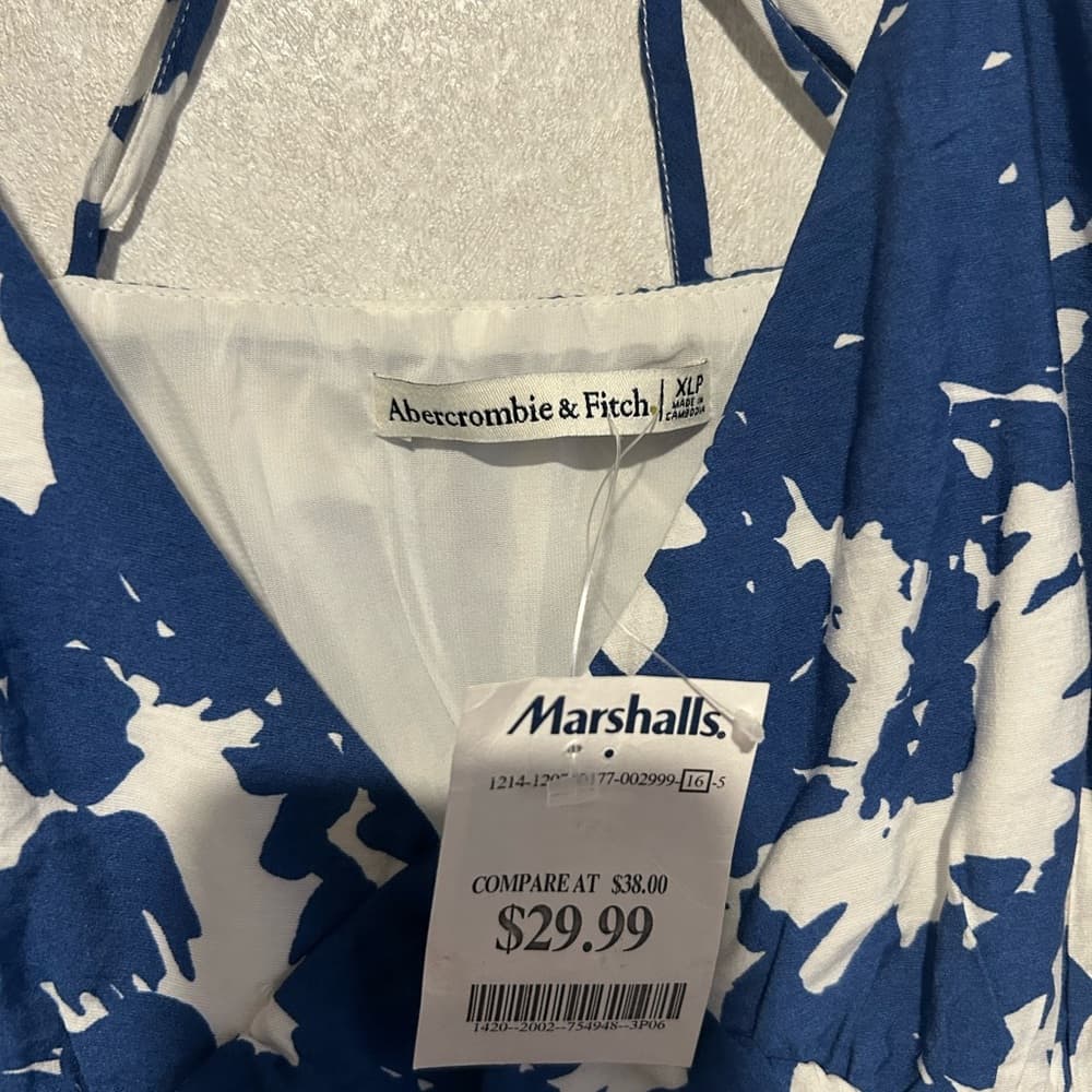 Women’s Abercrombie & Fitch, Whit Blue Floral Summer Dress, Size XL, NWT