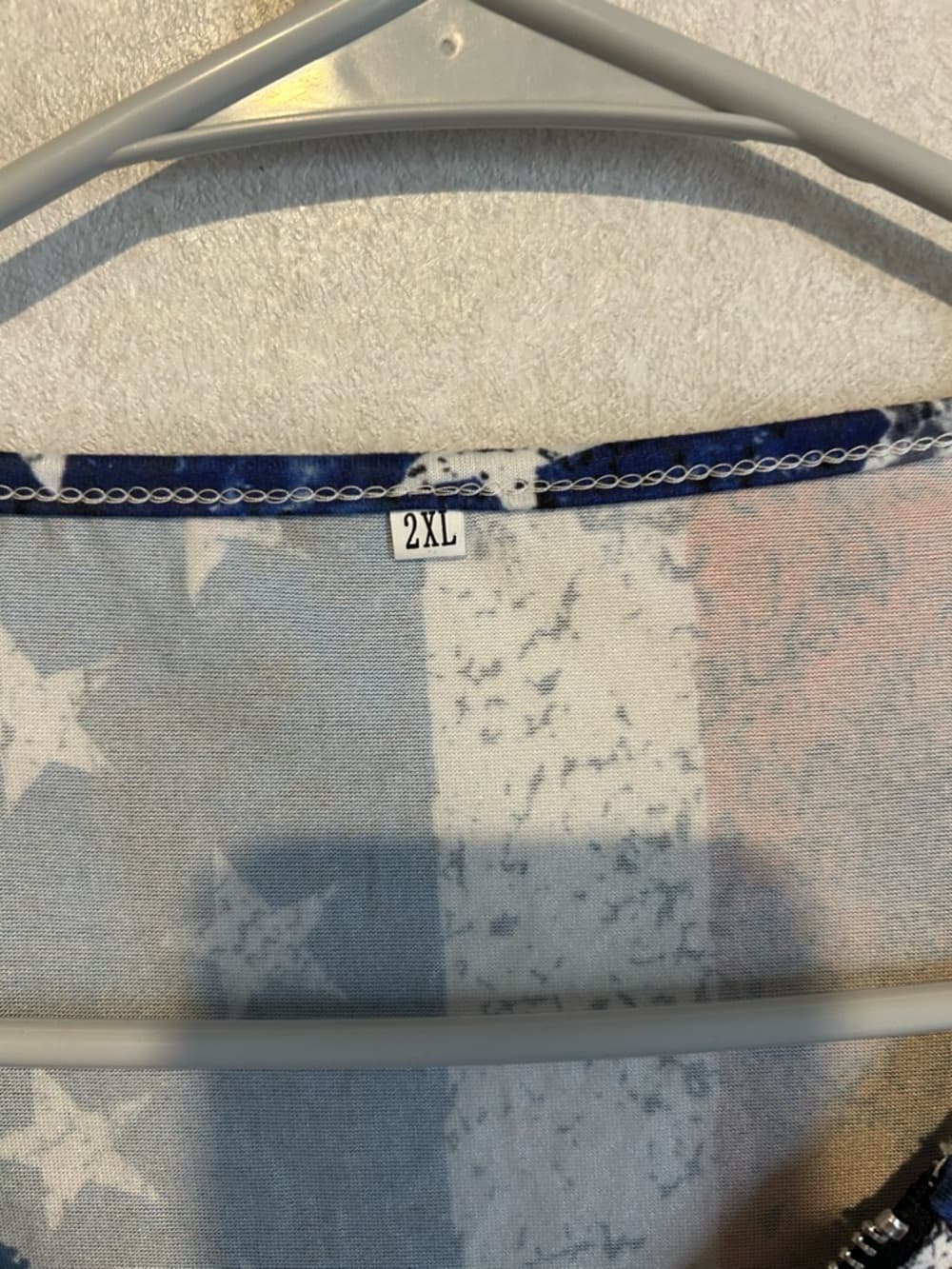 Women’s 4th Of July Flag Shirt With Sleeve Accents, Short Sleeve, Size 2XL