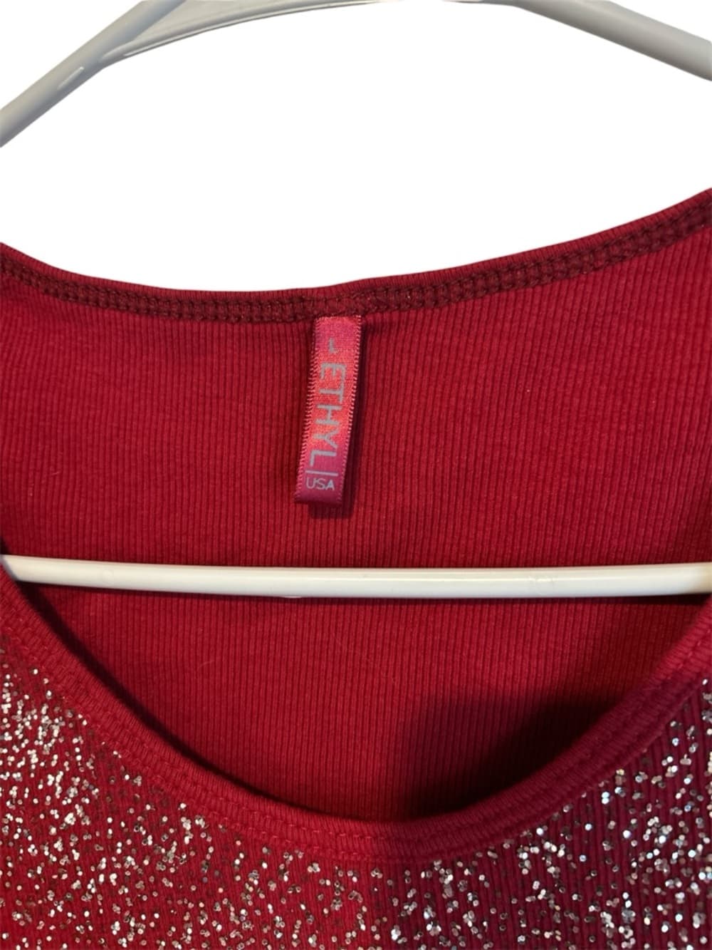 Women’s Ethyl Tank Top, USA Made, Red With Silver Accents, Size Large