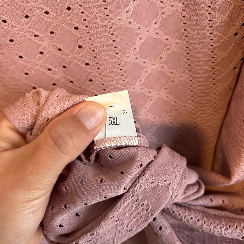 Women’s Beautiful Plus Size Pink Top With Lace Neck And Sleeves, Size 5XL