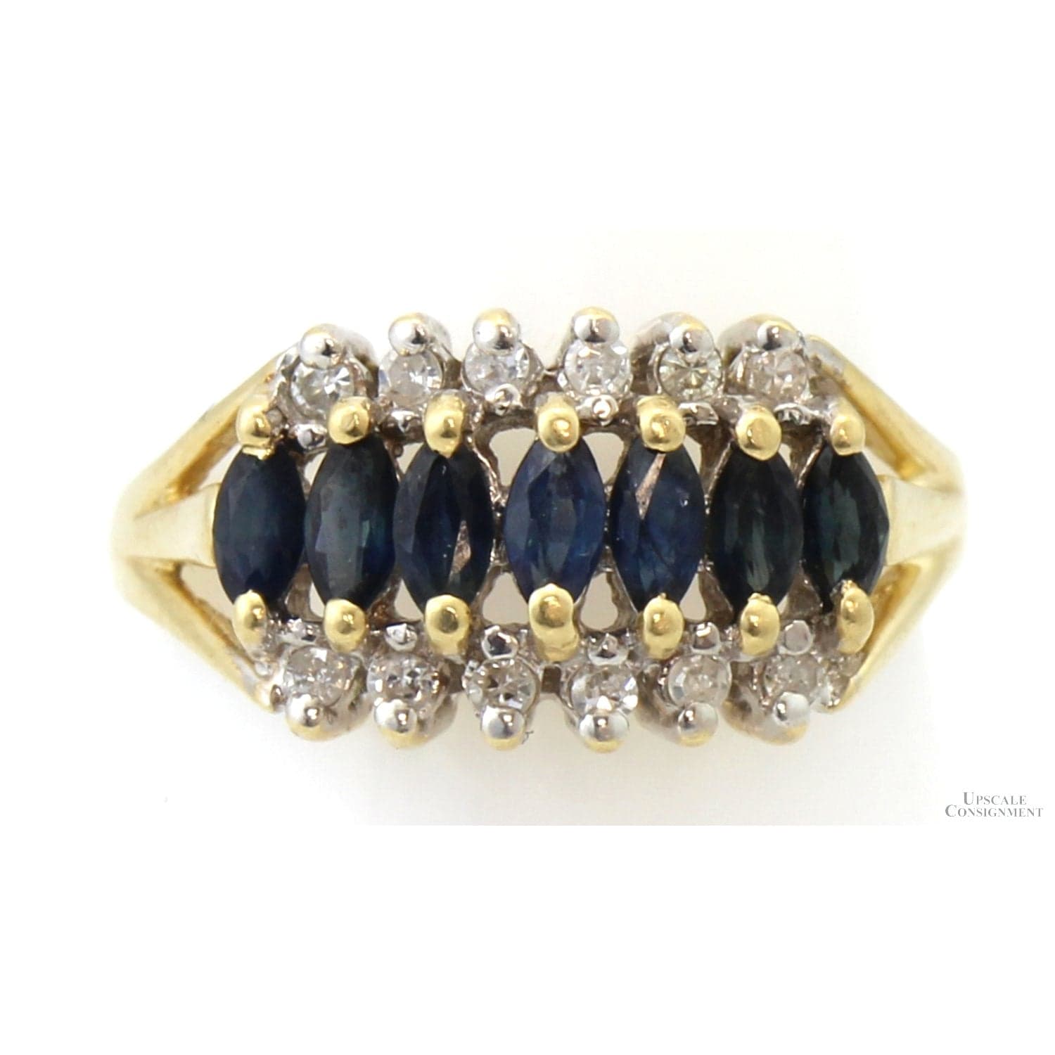 Vintage Natural Sapphire & Diamond 14K Yellow Gold Ring - Size 5.25-5.5