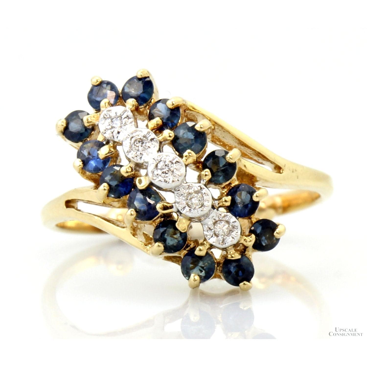 Mid-Century 14K Gold Sapphire & Diamond Three-Row Ring - Size 5