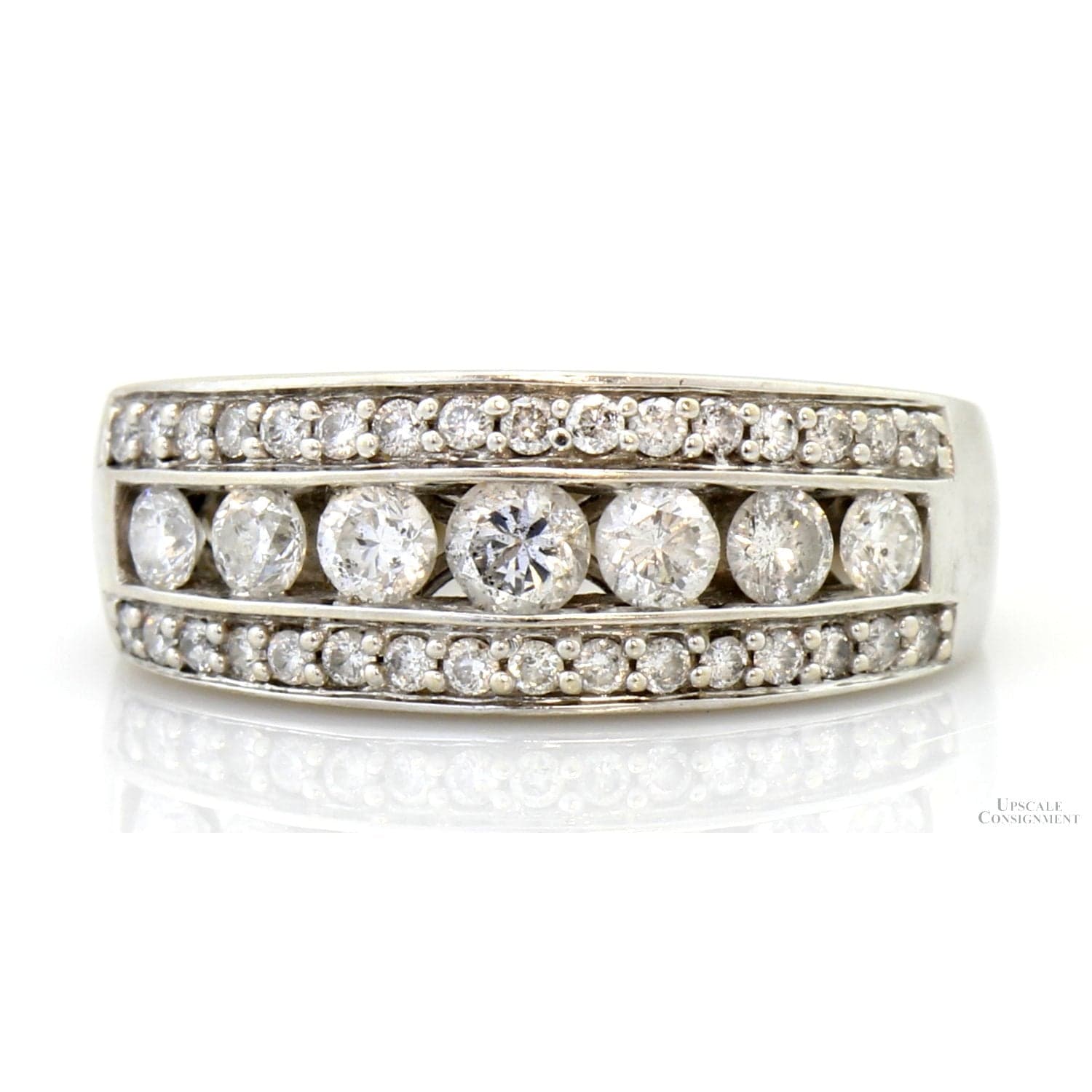 1.01ctw Diamond 14K White Gold Vintage Inspired Triple Row Ring - Size 6.25