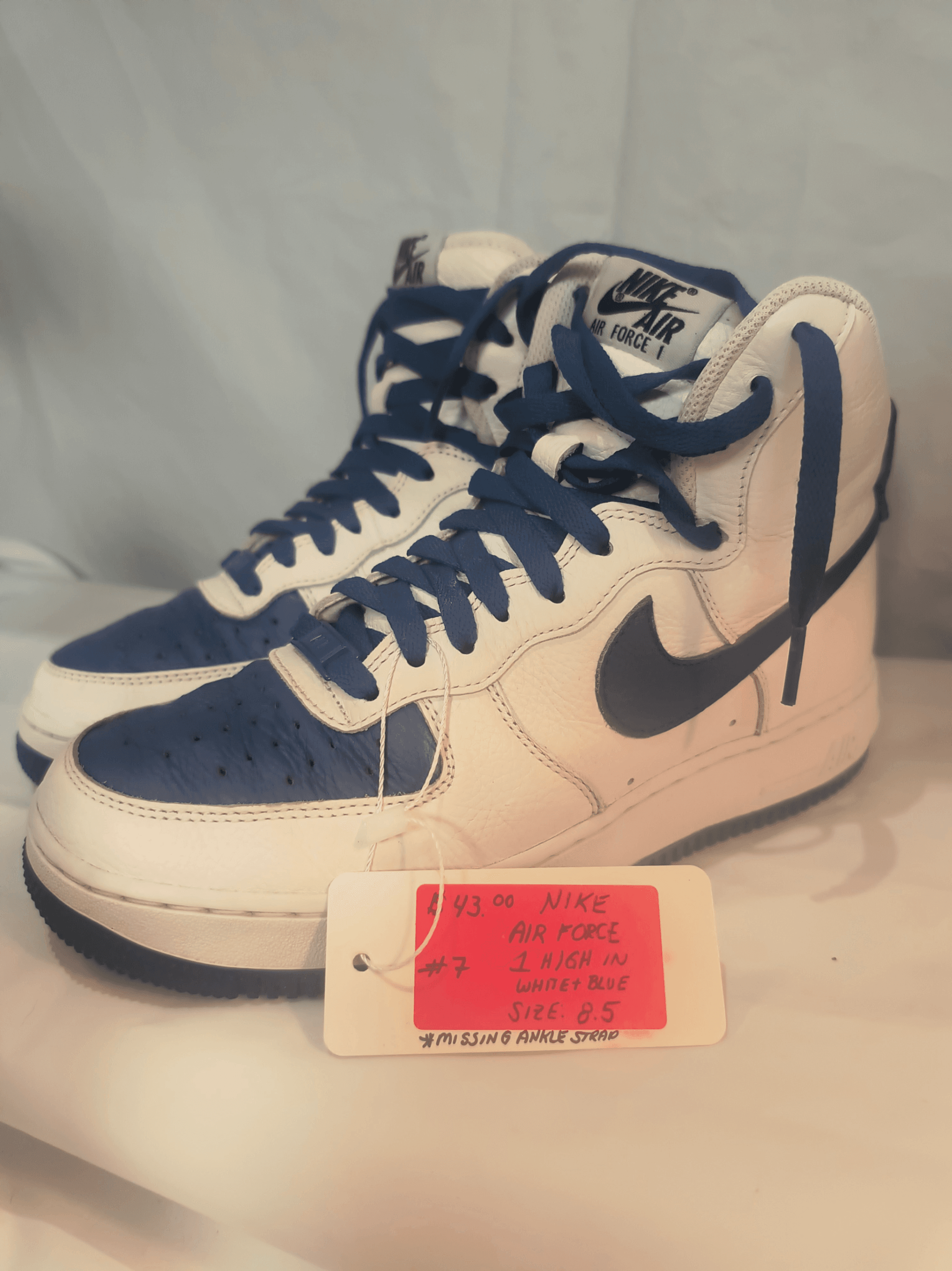 NIKE Air Force 1 High White Blue, Size 8.5